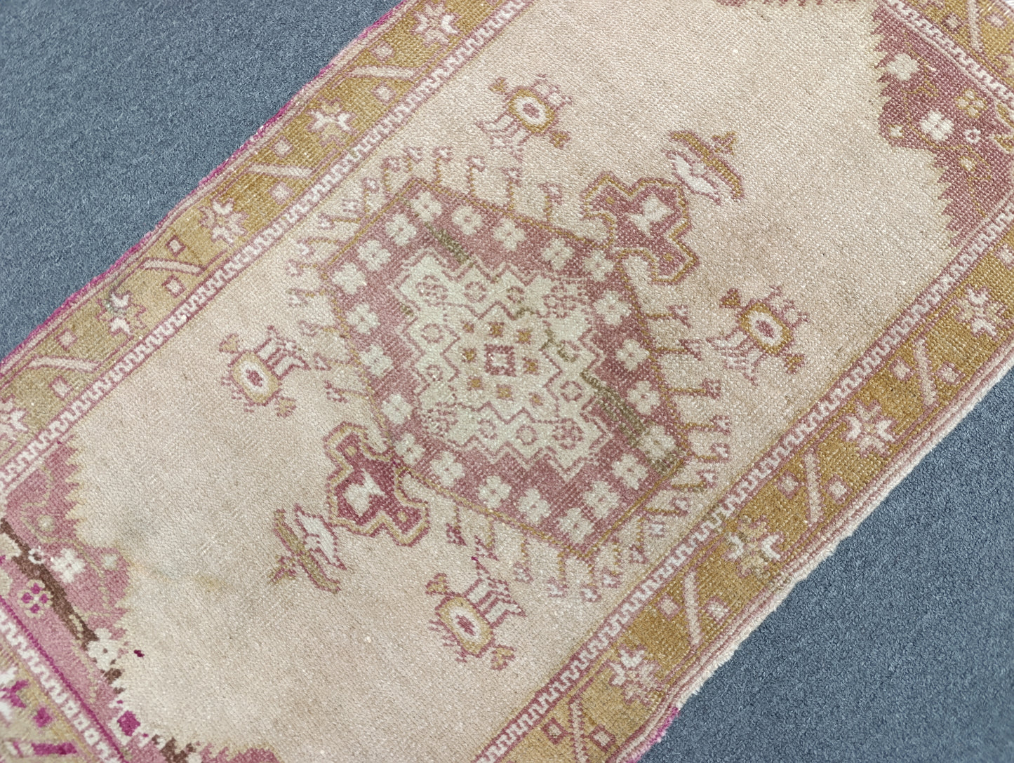 Handwoven Vintage Turkish Yastik Rug – One-of-a-Kind Entryway Mat 1'10" x 3'2