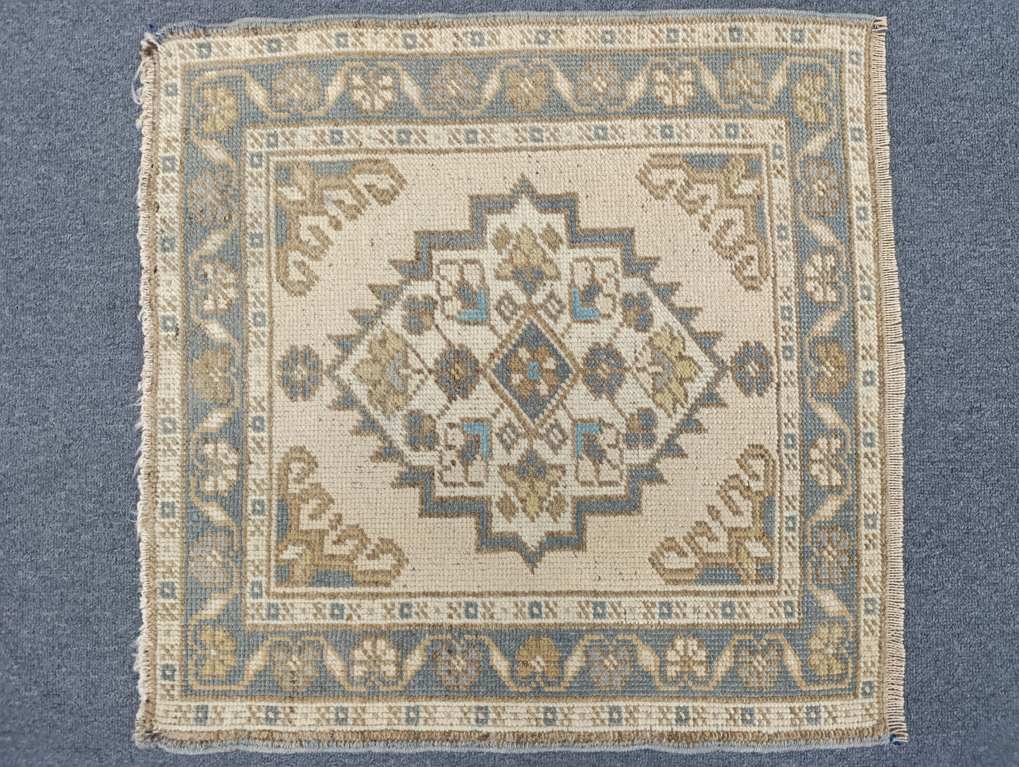 Handwoven Vintage Turkish Yastik Rug – One-of-a-Kind Square Mat 1'11" × 1'11"