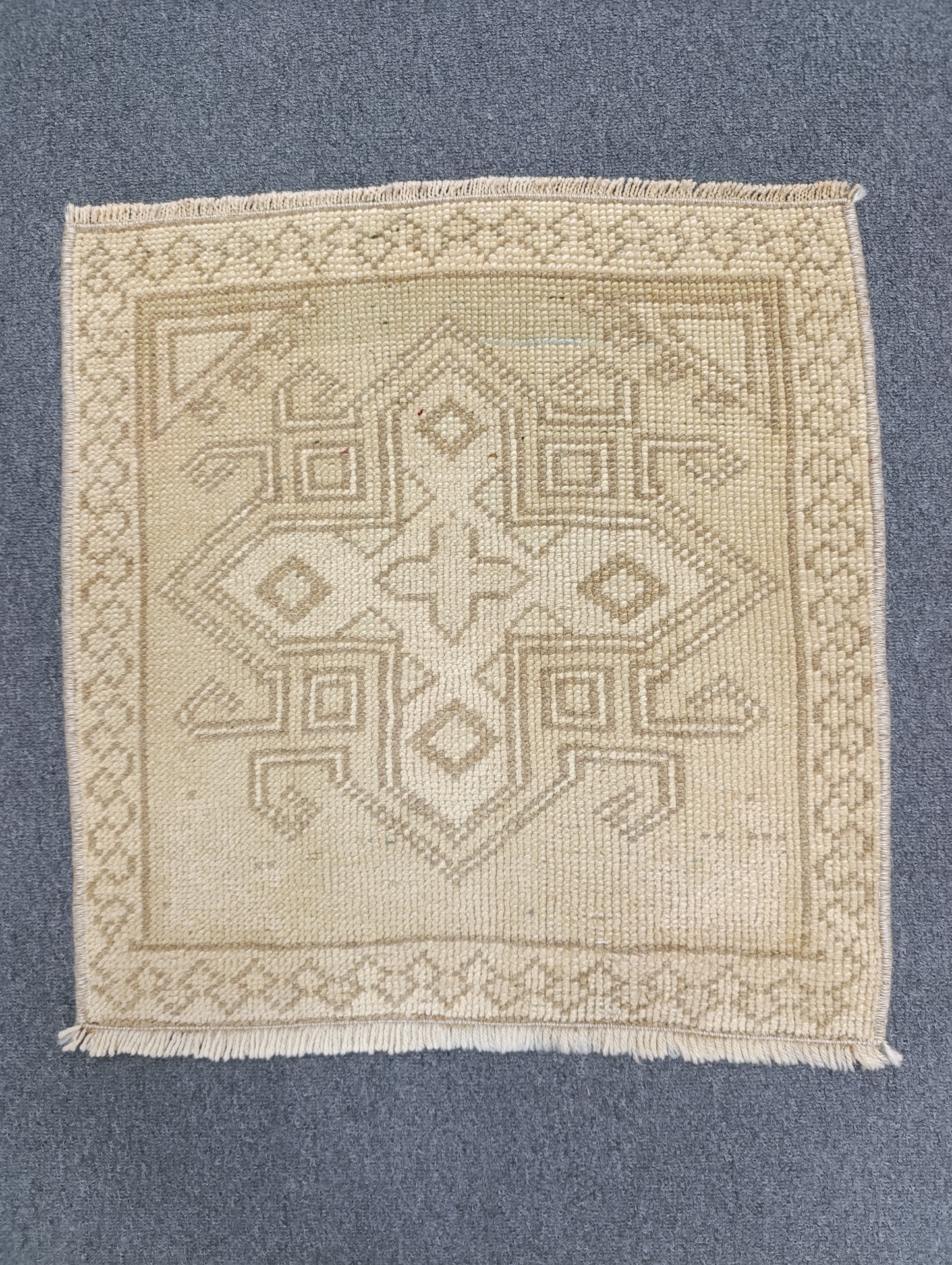Vintage Turkish Tiny Rug, Handwoven Wool Square Accent Rug (1'9" x 1'9")