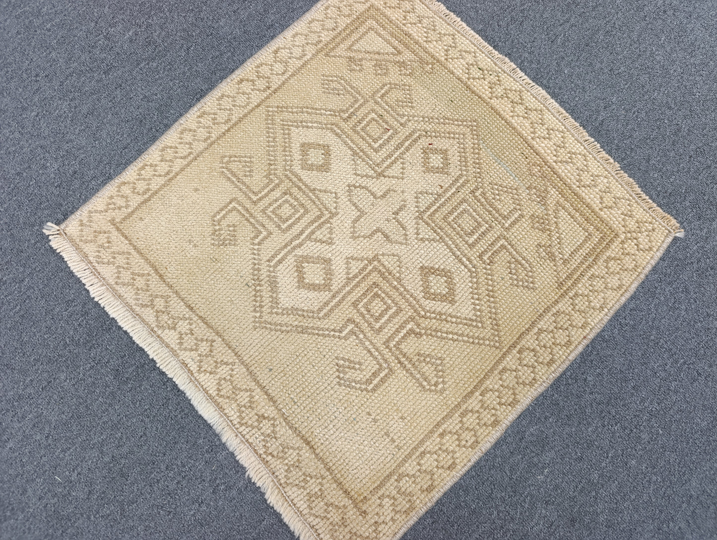 Vintage Turkish Tiny Rug, Handwoven Wool Square Accent Rug (1'9" x 1'9")