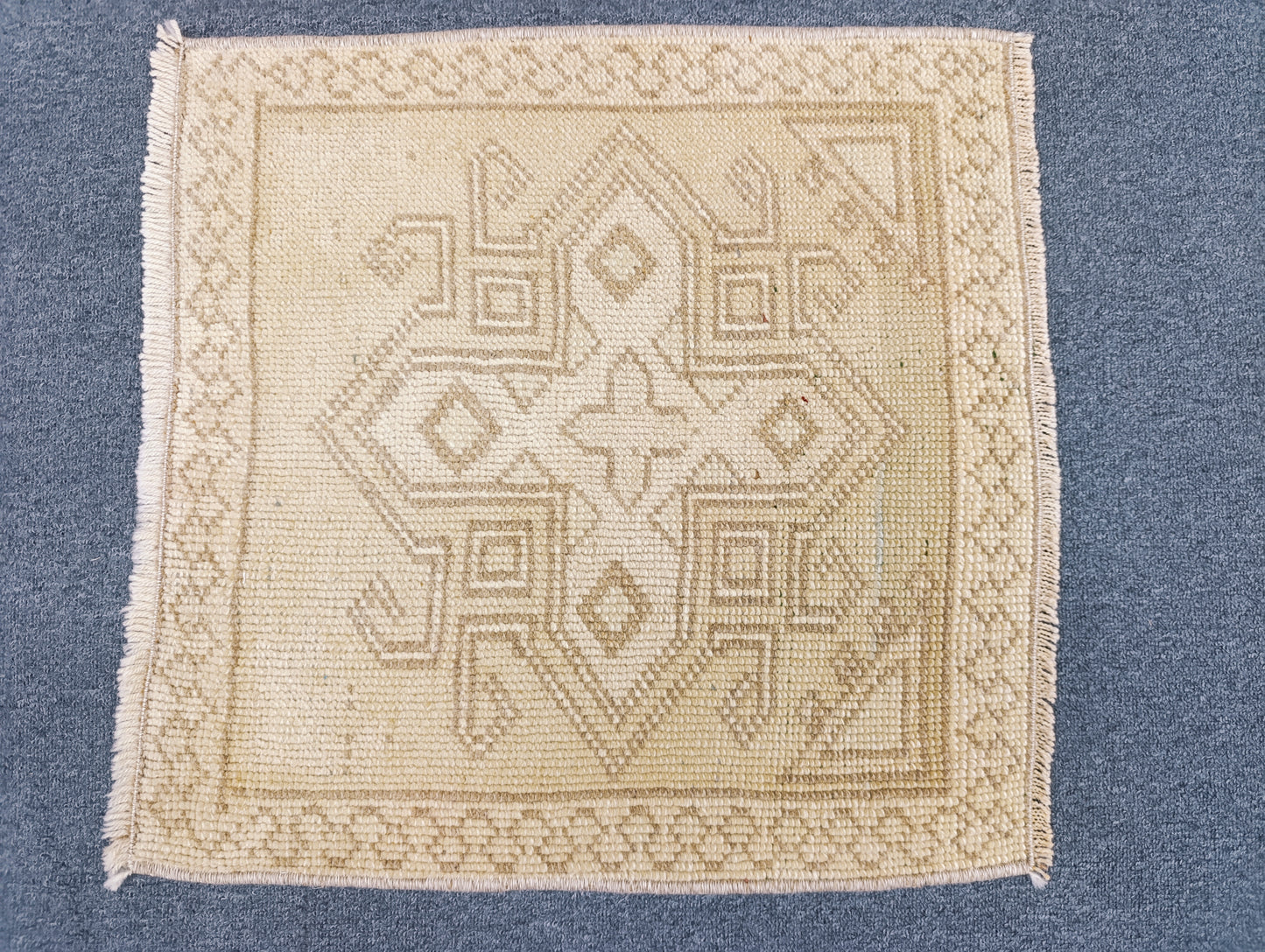Vintage Turkish Tiny Rug, Handwoven Wool Square Accent Rug (1'9" x 1'9")