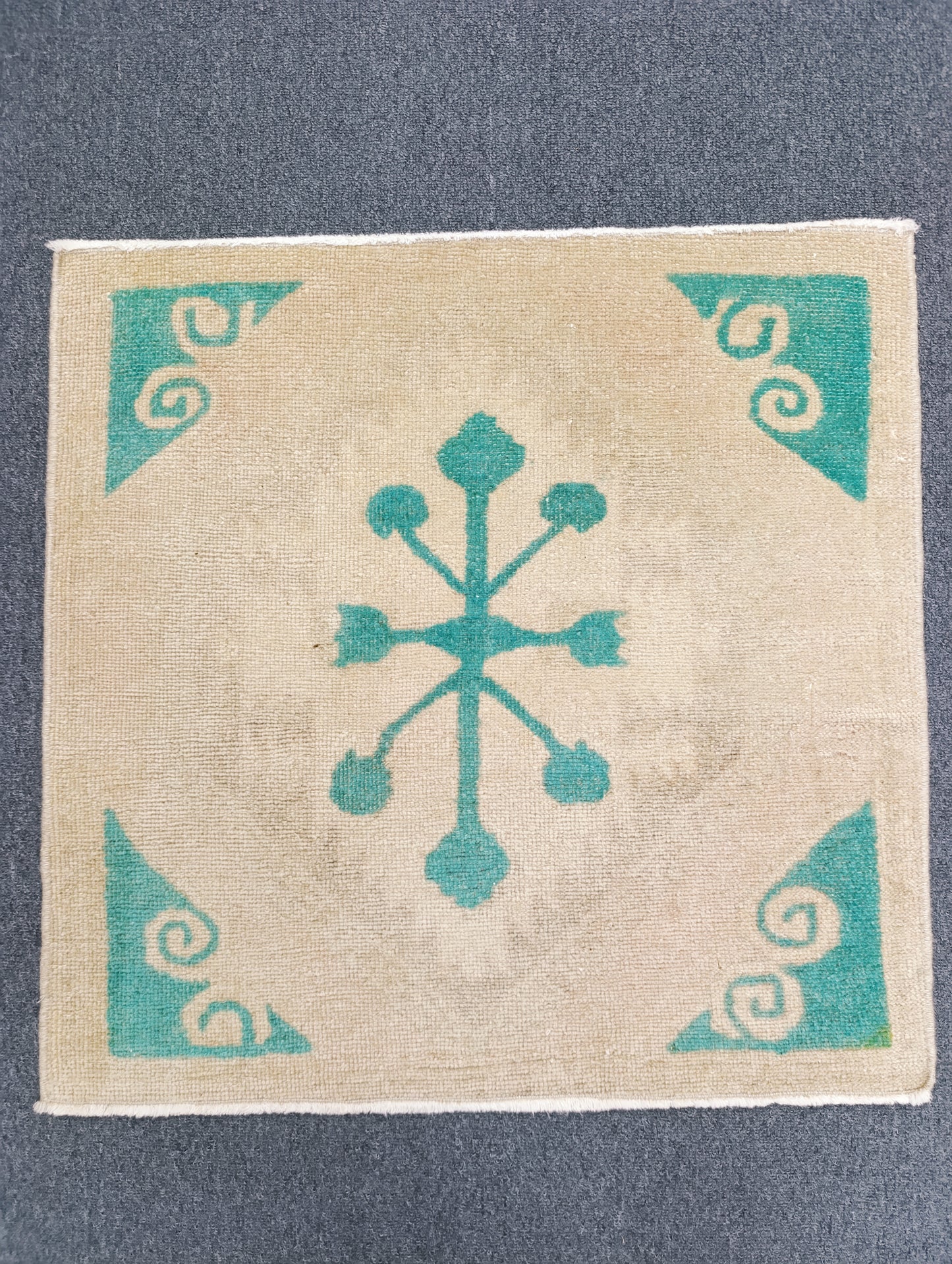 Vintage Turkish Tiny Rug, Handwoven Wool Square Accent Rug (2'2" x 2'3")