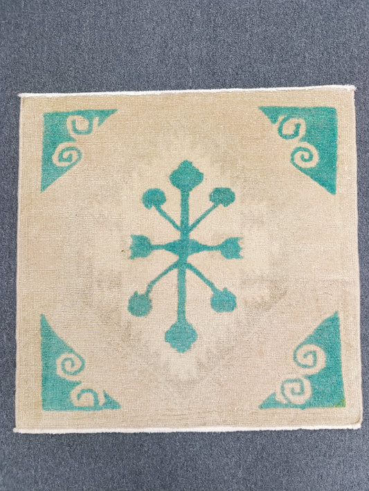 Vintage Turkish Tiny Rug, Handwoven Wool Square Accent Rug (2'2" x 2'3")
