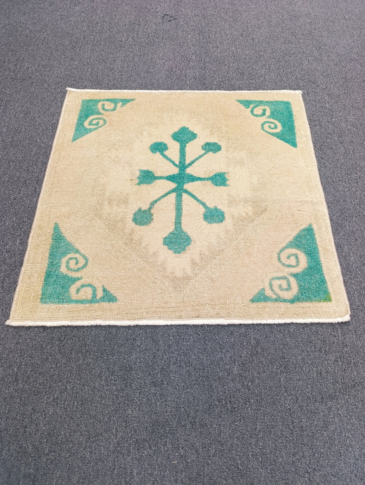 Vintage Turkish Tiny Rug, Handwoven Wool Square Accent Rug (2'2" x 2'3")