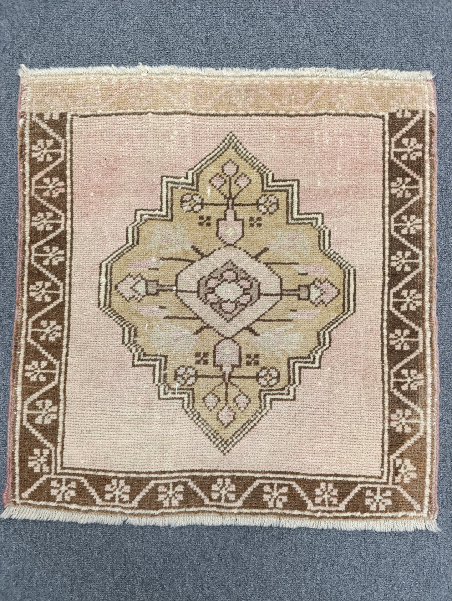 Vintage Turkish Tiny Rug, Handwoven Wool Square Accent Rug (1'9" x 1'9")