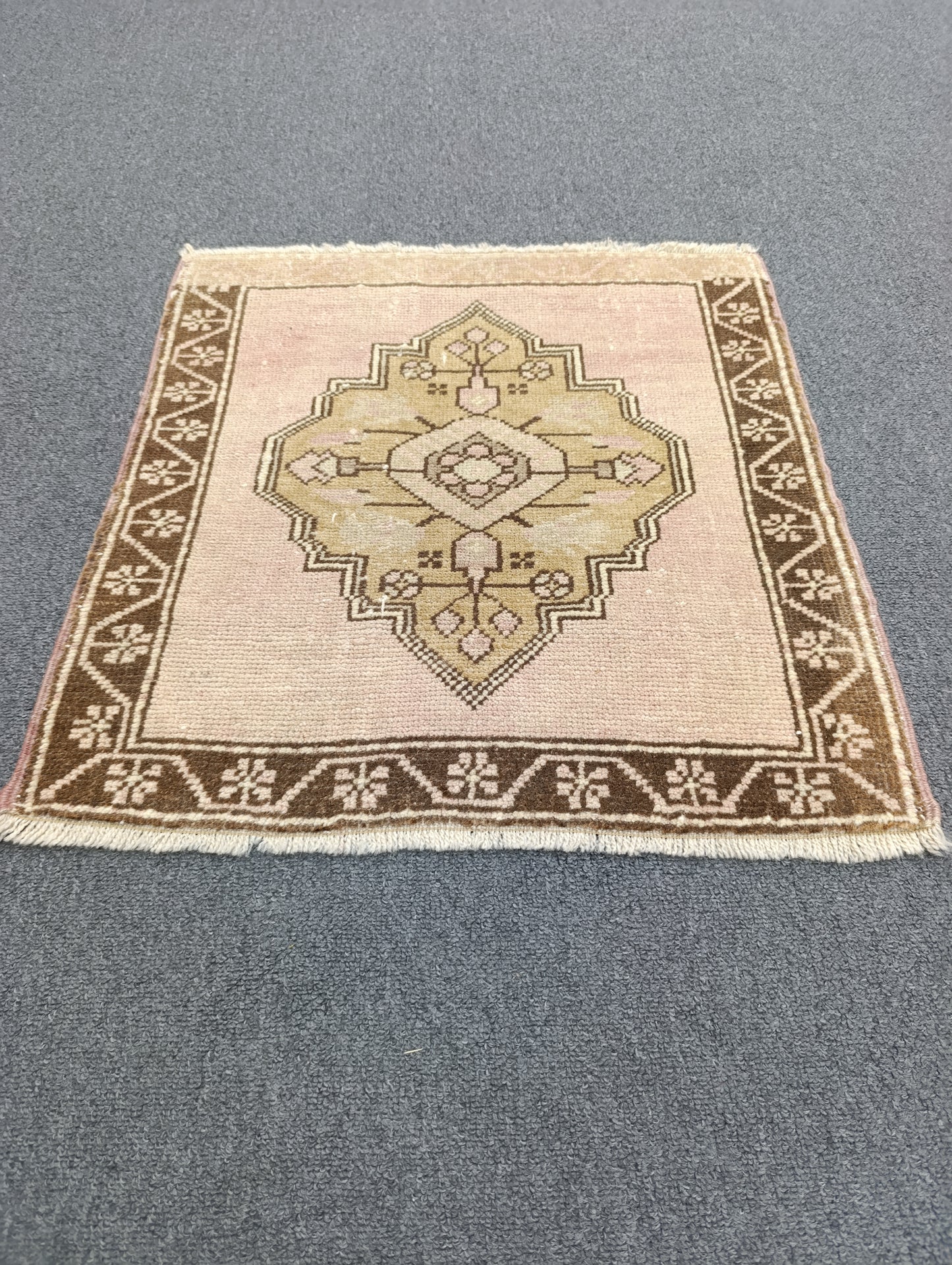 Vintage Turkish Tiny Rug, Handwoven Wool Square Accent Rug (1'9" x 1'9")