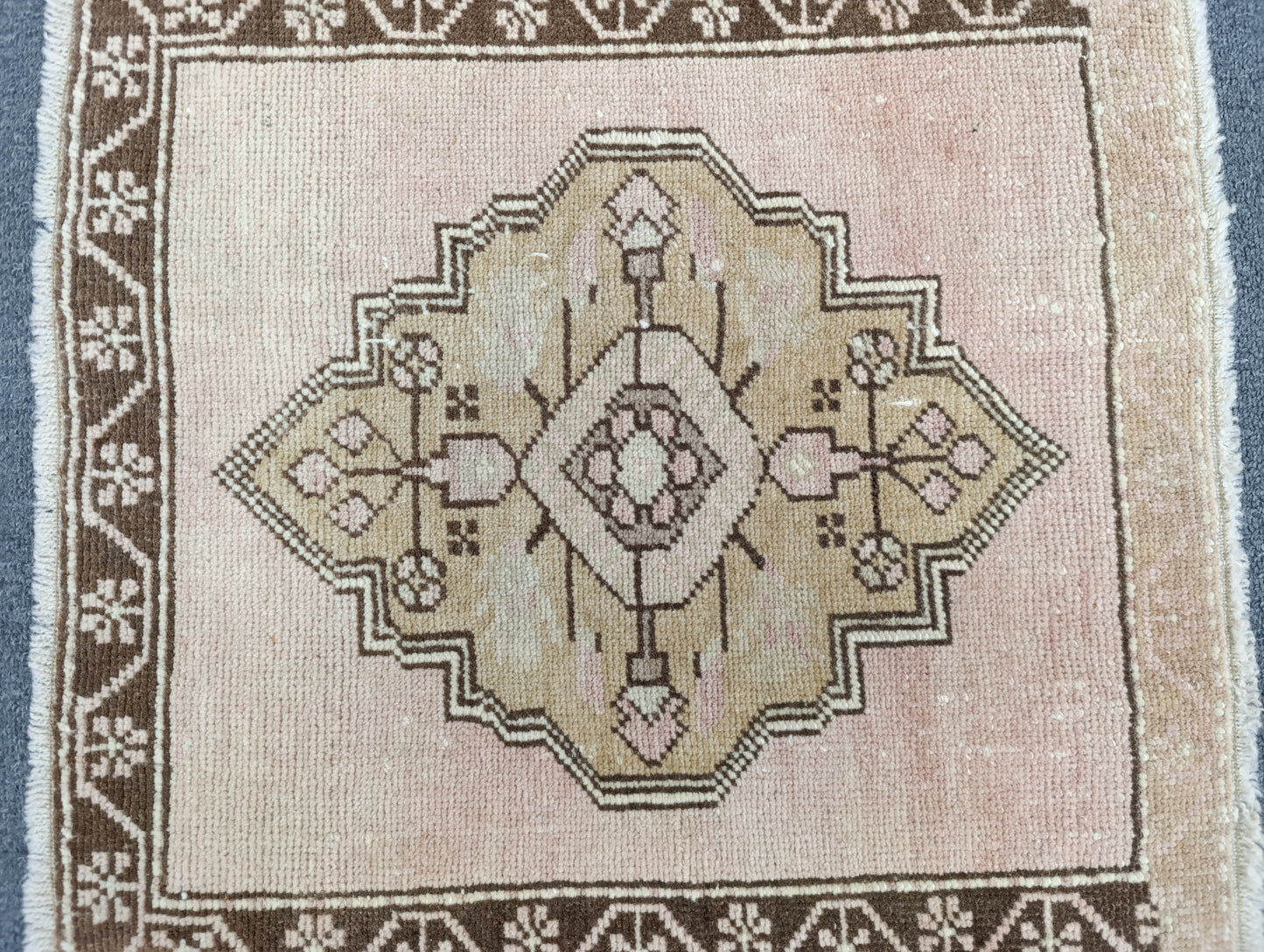 Vintage Turkish Tiny Rug, Handwoven Wool Square Accent Rug (1'9" x 1'9")