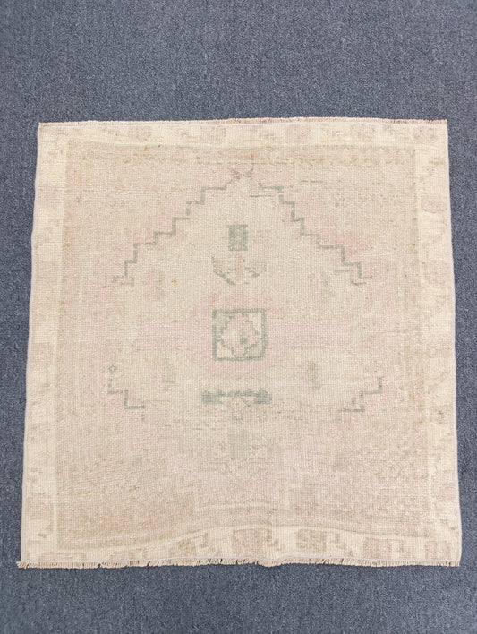 Vintage Turkish Tiny Rug, Handwoven Wool Square Accent Rug (2'4" x 2'4")