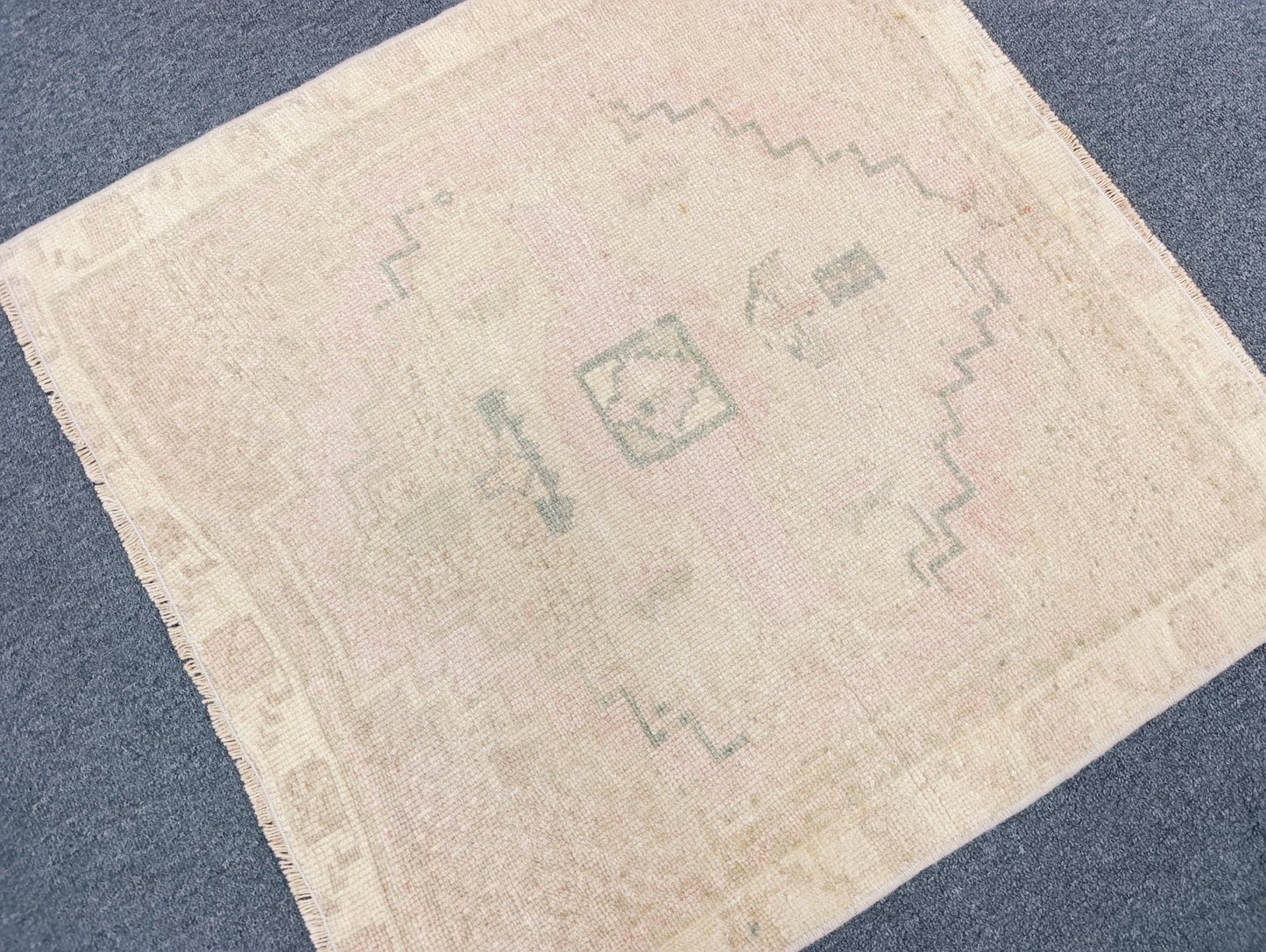 Vintage Turkish Tiny Rug, Handwoven Wool Square Accent Rug (2'4" x 2'4")