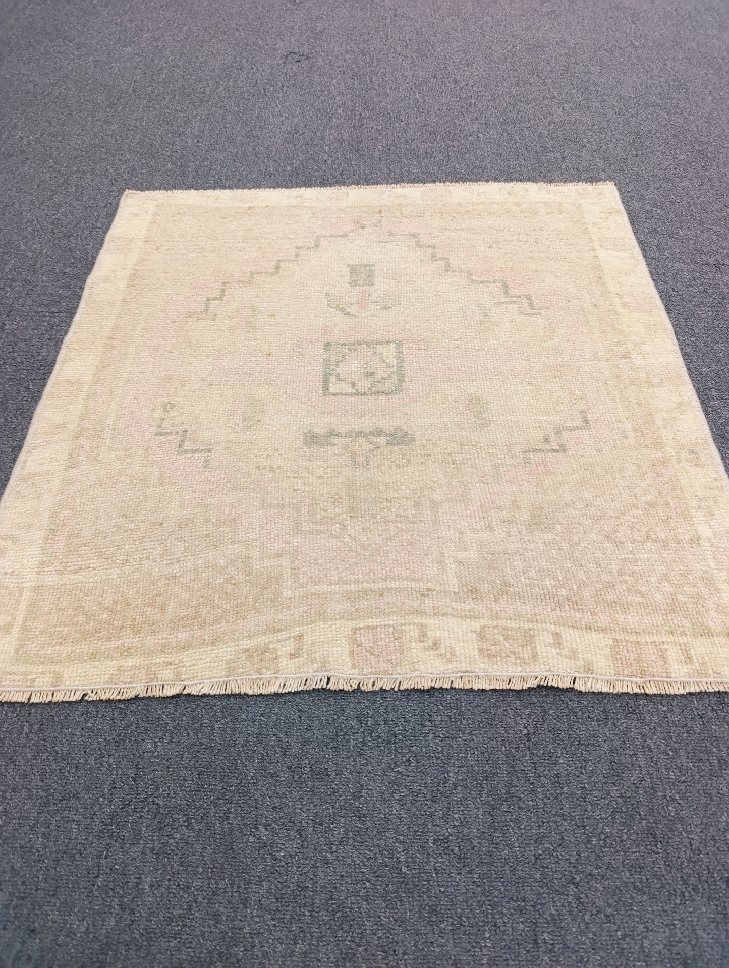 Vintage Turkish Tiny Rug, Handwoven Wool Square Accent Rug (2'4" x 2'4")