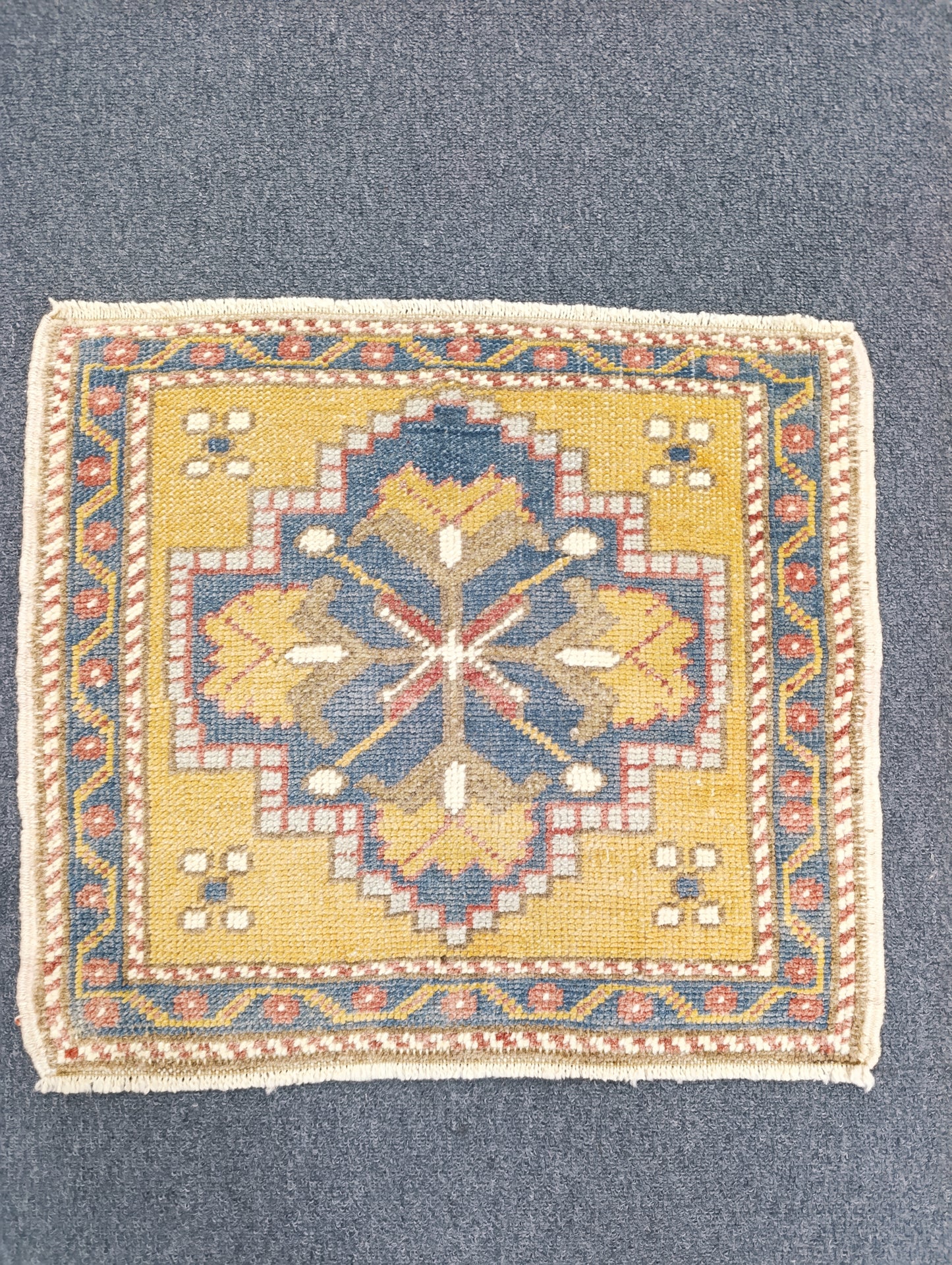 Vintage Turkish Tiny Rug, Handwoven Wool Square Accent Rug (1'6" x 1'8")