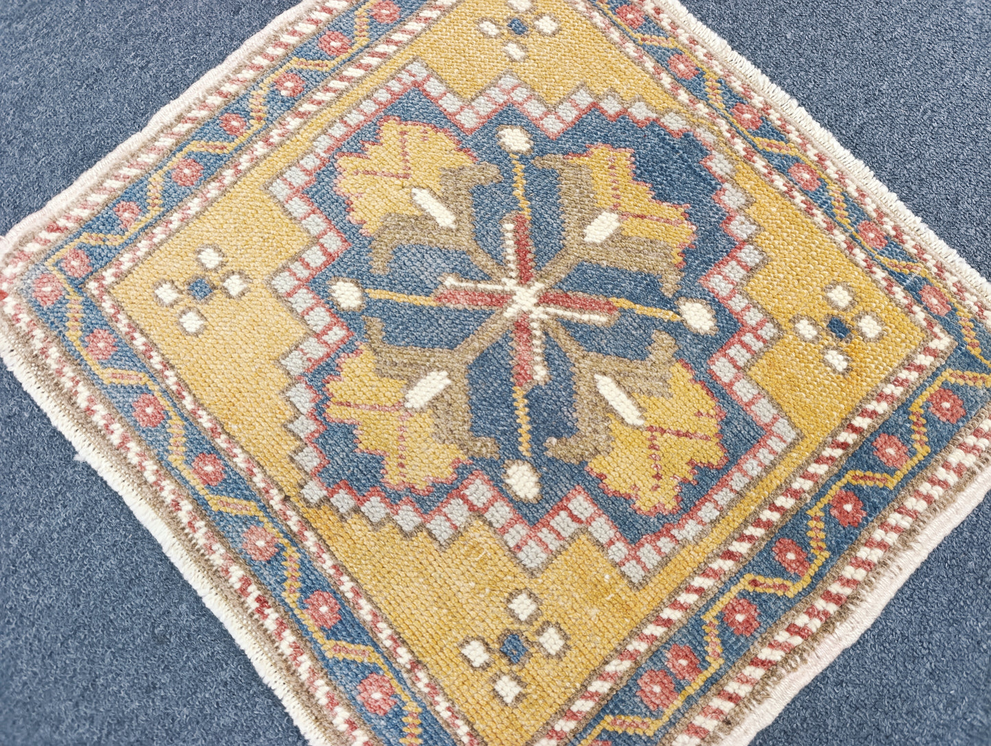 Vintage Turkish Tiny Rug, Handwoven Wool Square Accent Rug (1'6" x 1'8")