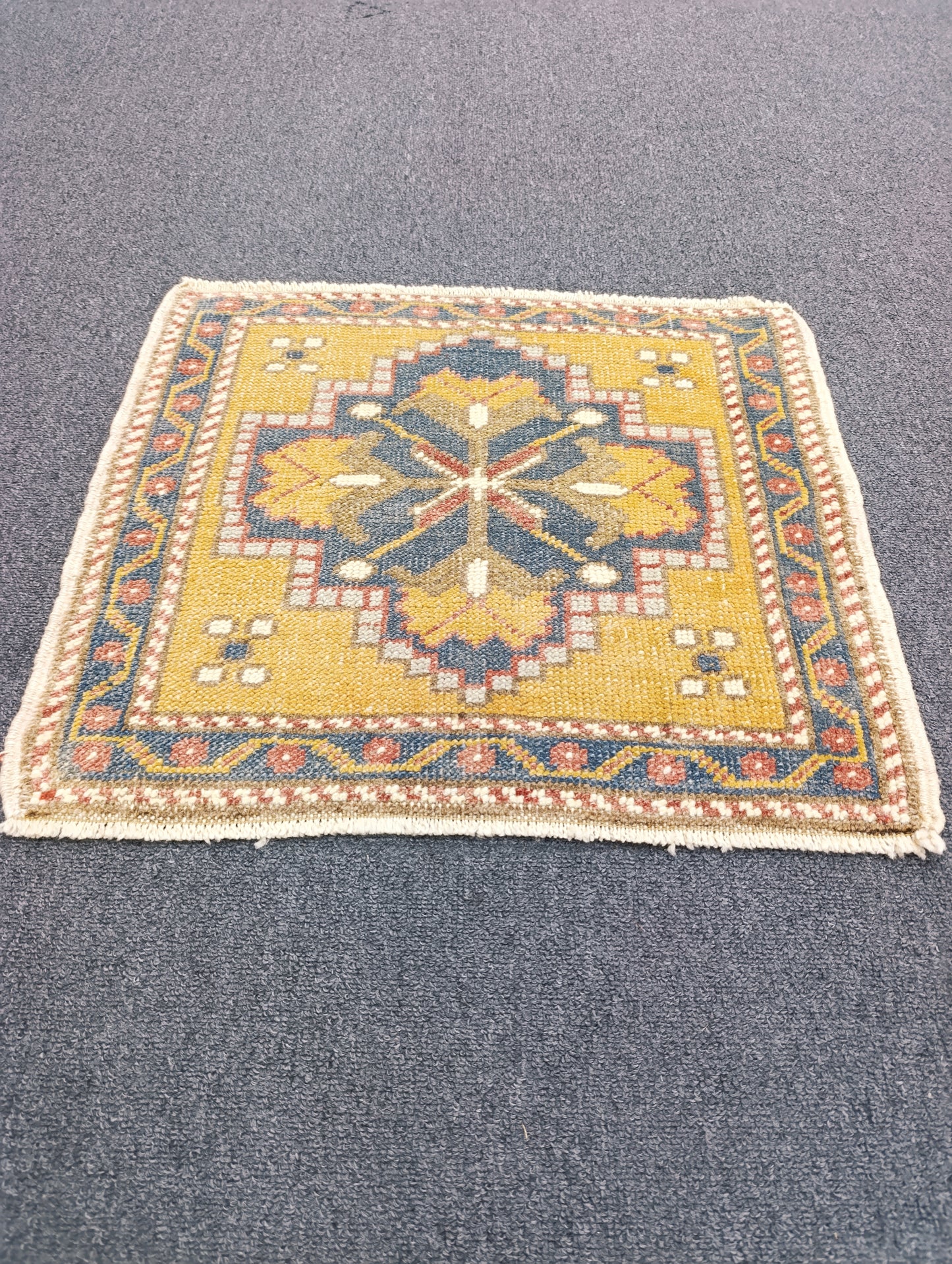 Vintage Turkish Tiny Rug, Handwoven Wool Square Accent Rug (1'6" x 1'8")