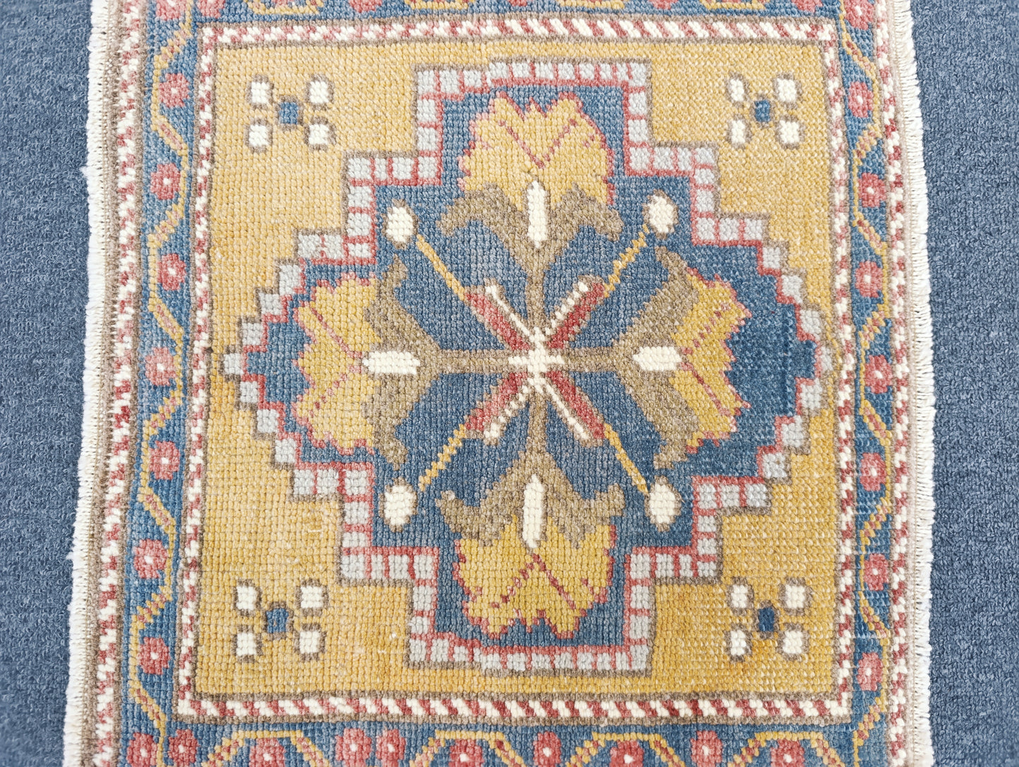 Vintage Turkish Tiny Rug, Handwoven Wool Square Accent Rug (1'6" x 1'8")