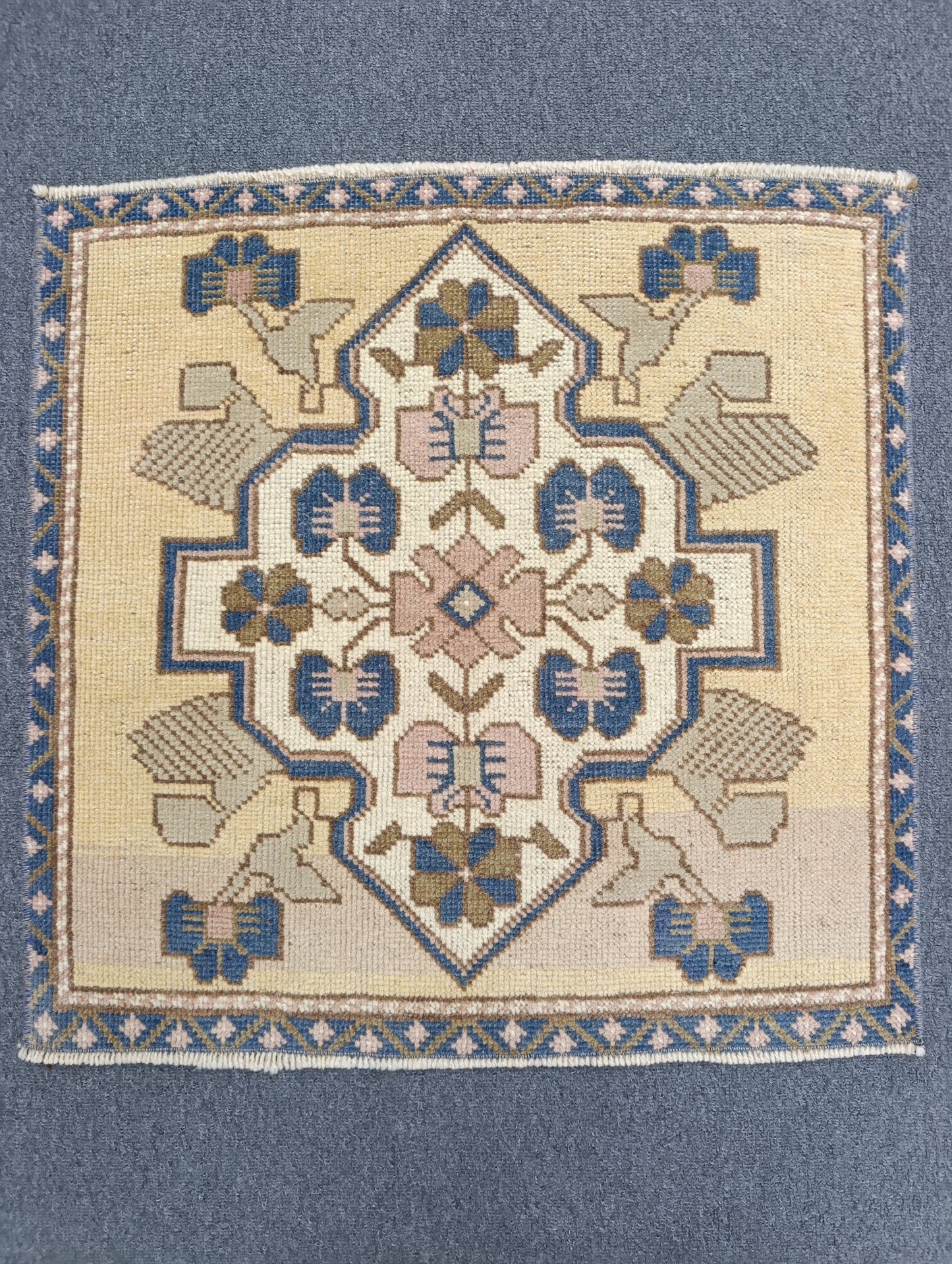 Vintage Turkish Tiny Rug, Handwoven Wool Square Accent Rug (2'1" x 2'1")