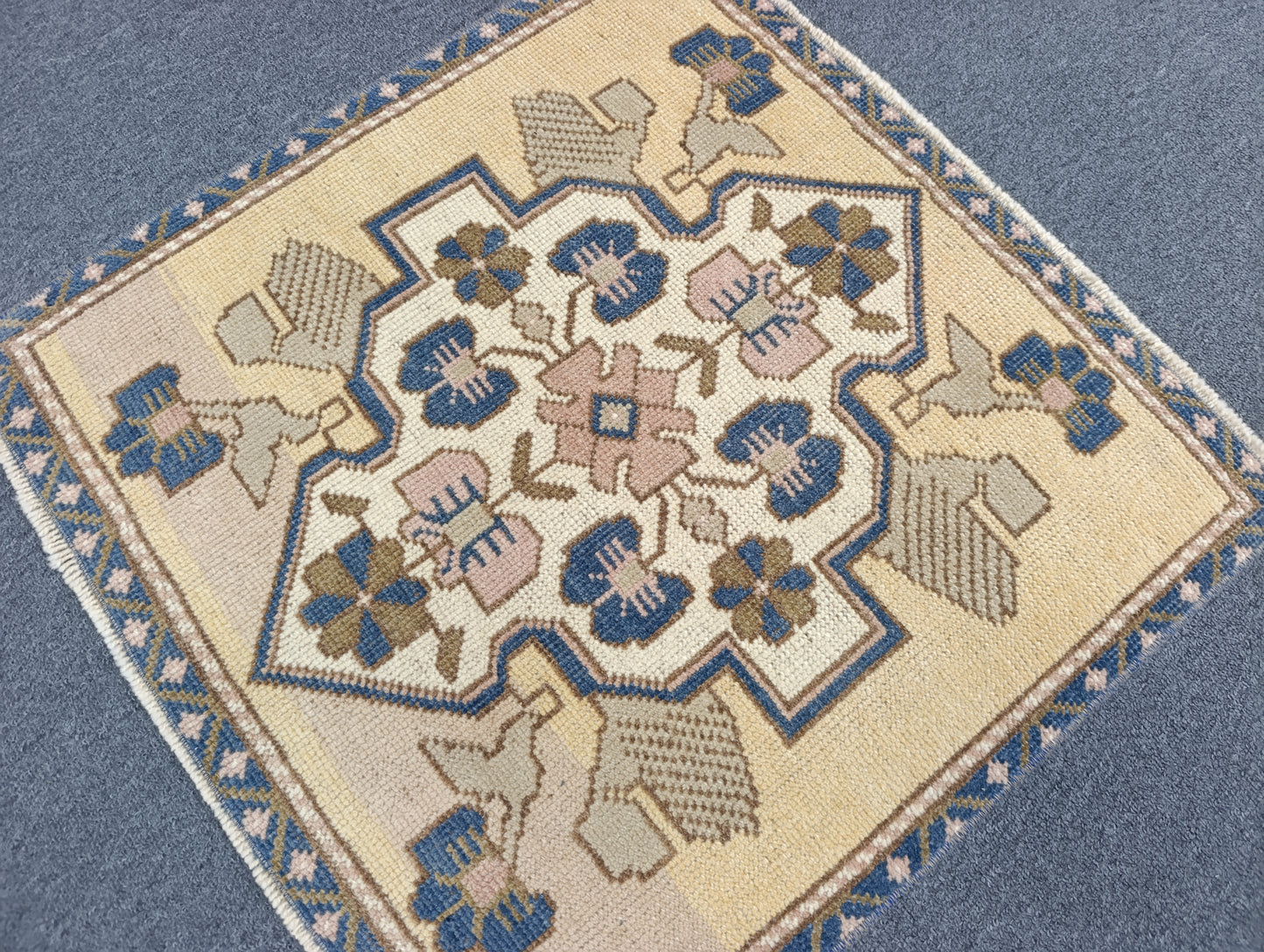 Vintage Turkish Tiny Rug, Handwoven Wool Square Accent Rug (2'1" x 2'1")