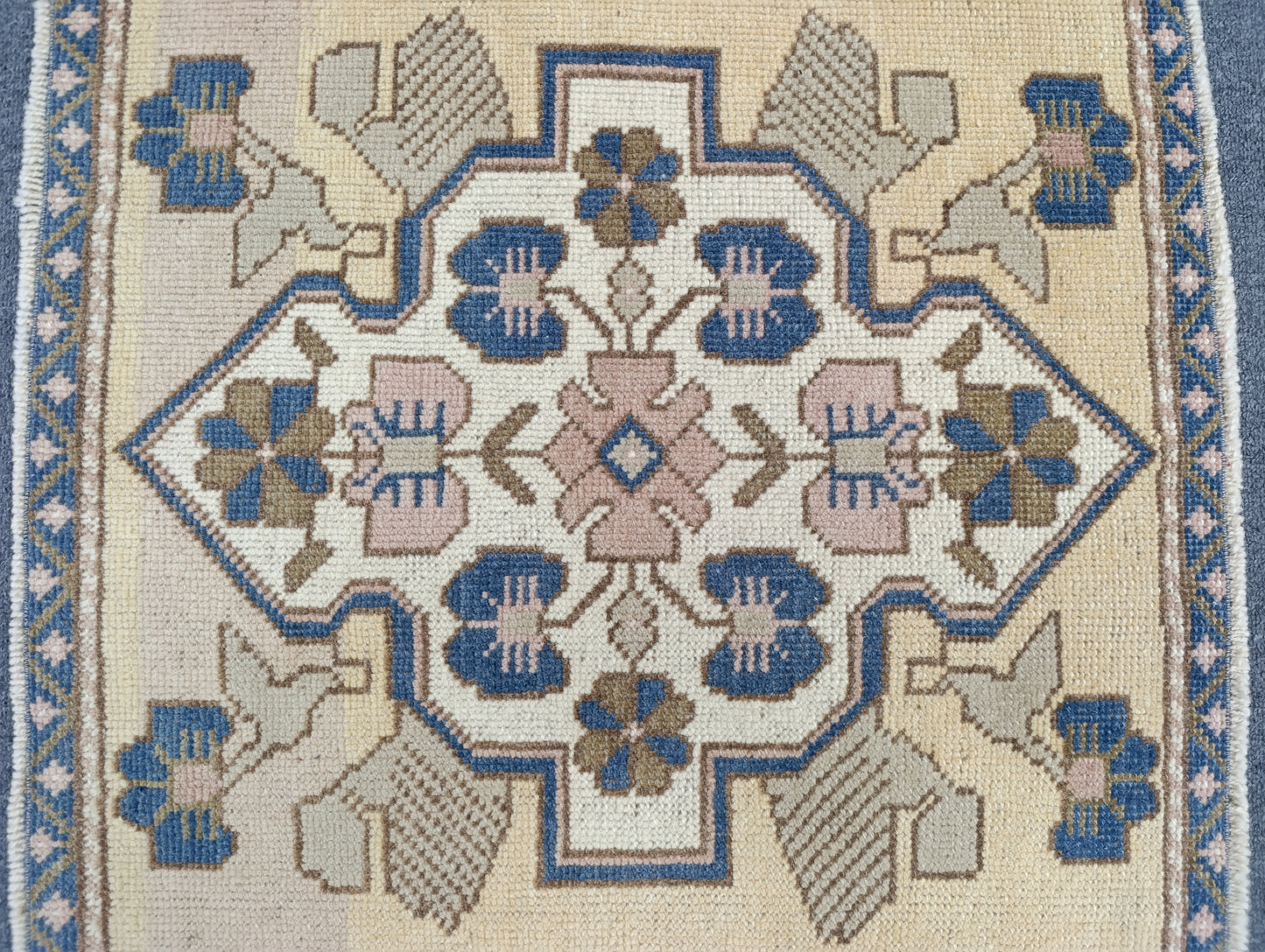 Vintage Turkish Tiny Rug, Handwoven Wool Square Accent Rug (2'1" x 2'1")