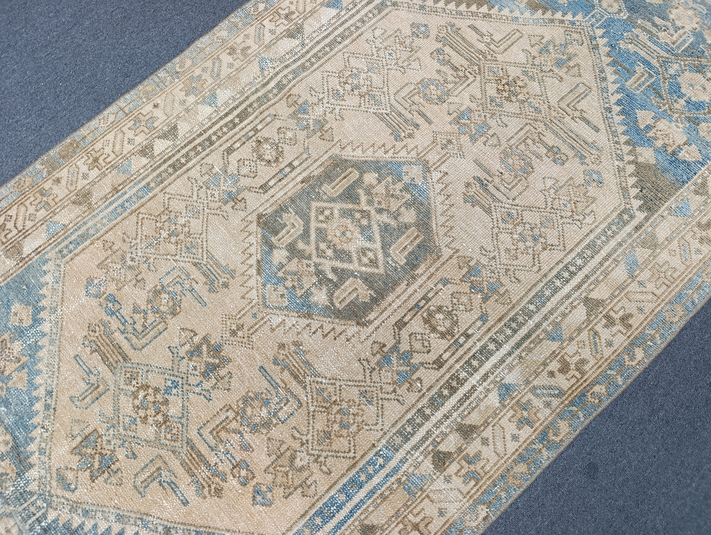 3'3" x 6'5" Faded Neutral Vintage Rug, Handwoven Wool Beige Blue Medallion Area Rug, Oriental Carpet