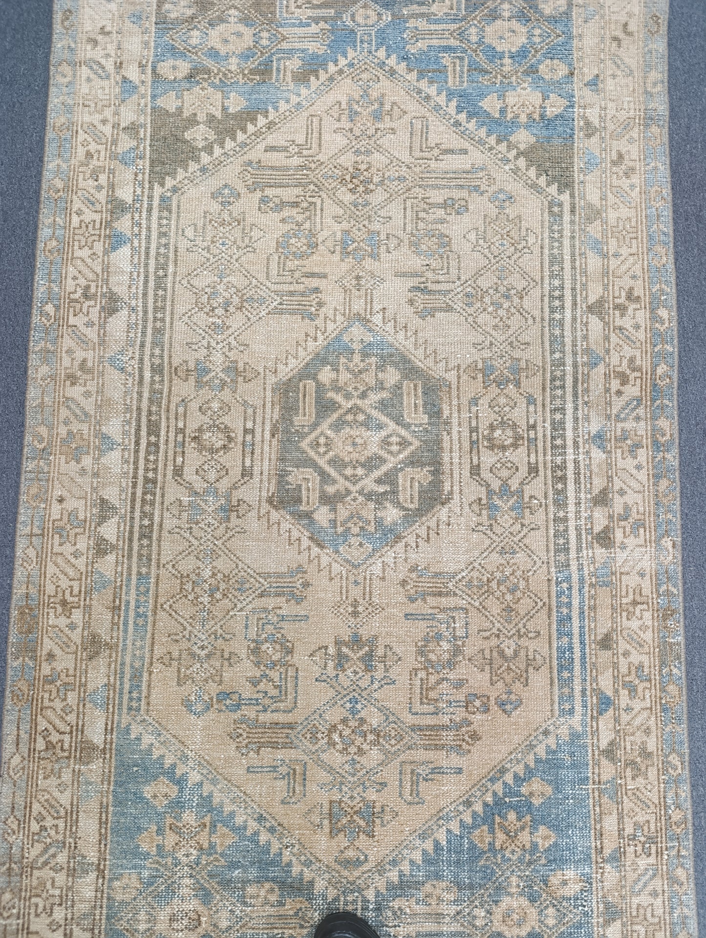 3'3" x 6'5" Faded Neutral Vintage Rug, Handwoven Wool Beige Blue Medallion Area Rug, Oriental Carpet