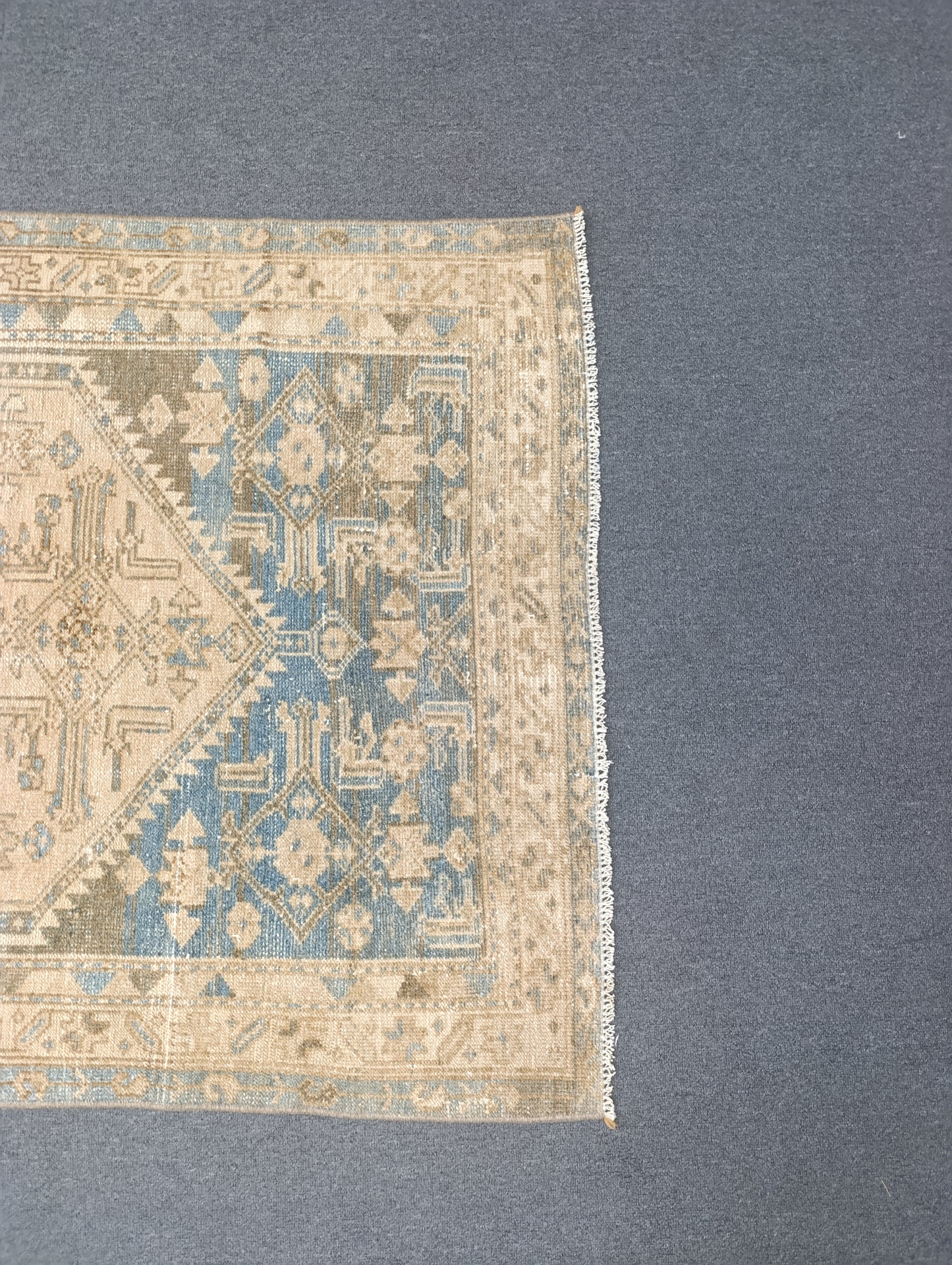 3'3" x 6'5" Faded Neutral Vintage Rug, Handwoven Wool Beige Blue Medallion Area Rug, Oriental Carpet