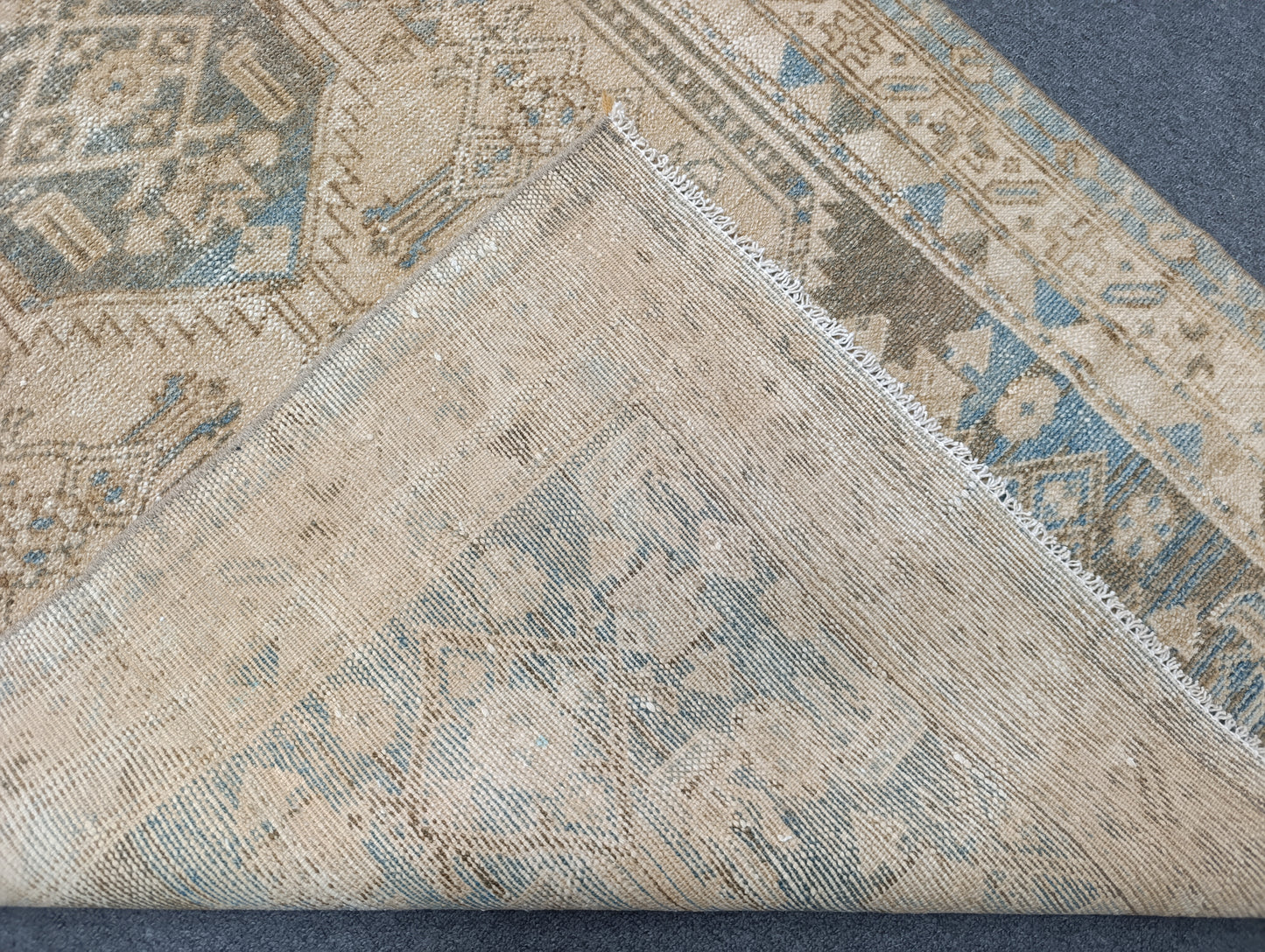 3'3" x 6'5" Faded Neutral Vintage Rug, Handwoven Wool Beige Blue Medallion Area Rug, Oriental Carpet