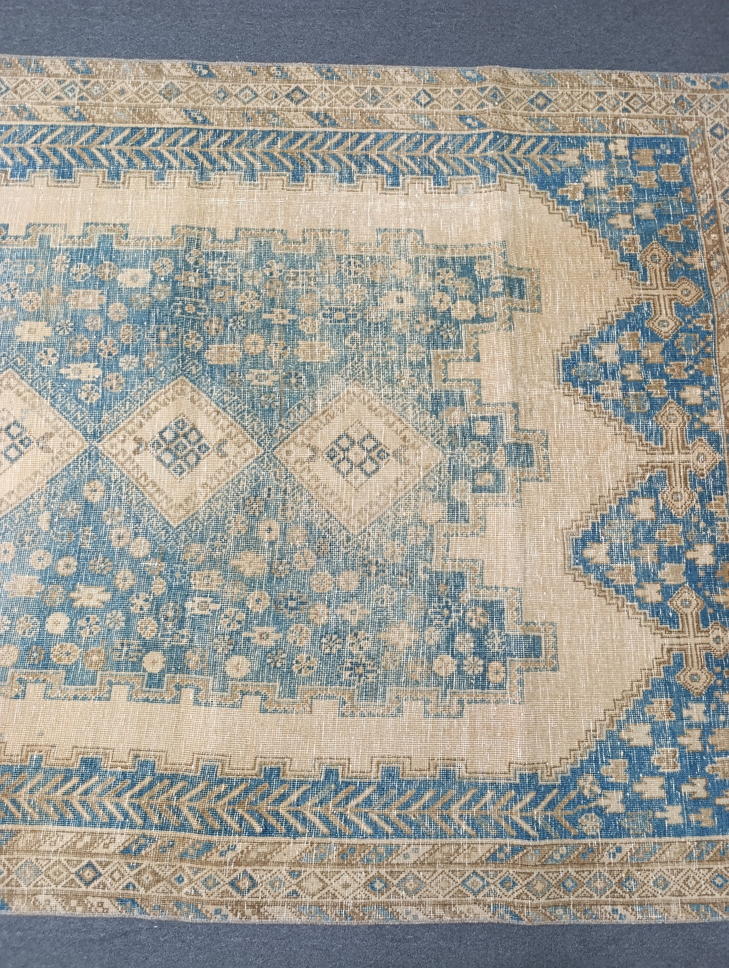5x6.10 Vintage Rug, Handwoven Wool Anatolian Carpet, Faded Blue Beige Oriental Rug, Distressed Medallion Rug
