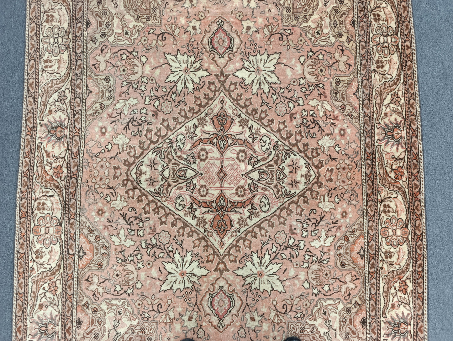 4'10" x 7'11" Vintage Floral Rug, Soft Pink Beige Oriental Carpet