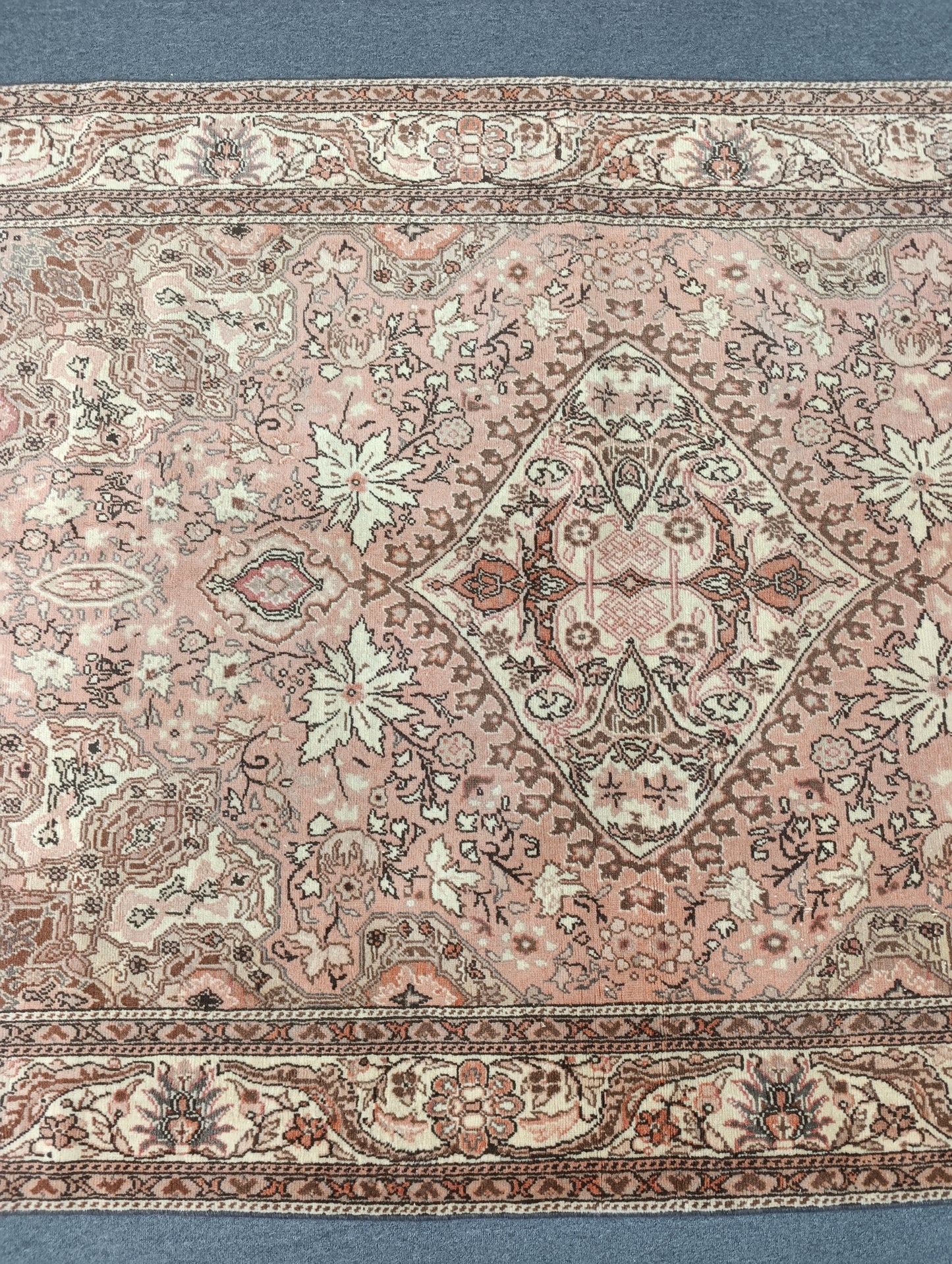 4'10" x 7'11" Vintage Floral Rug, Soft Pink Beige Oriental Carpet