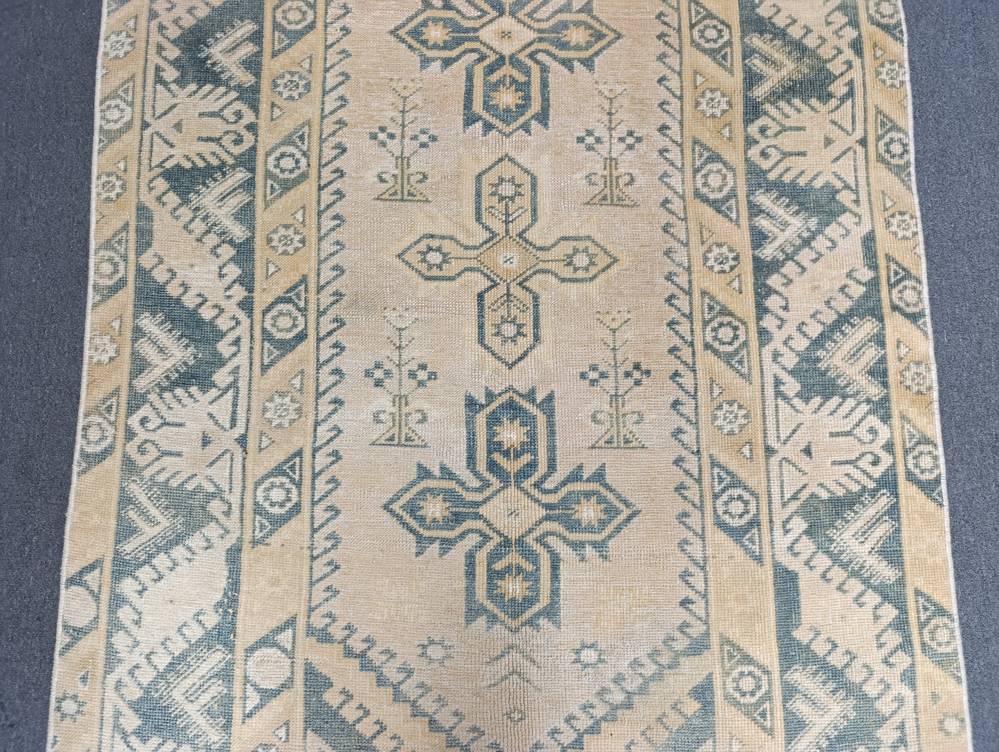 4' x 7' Faded Sage Green Beige Vintage Rug, Handwoven Wool Tribal Area Rug