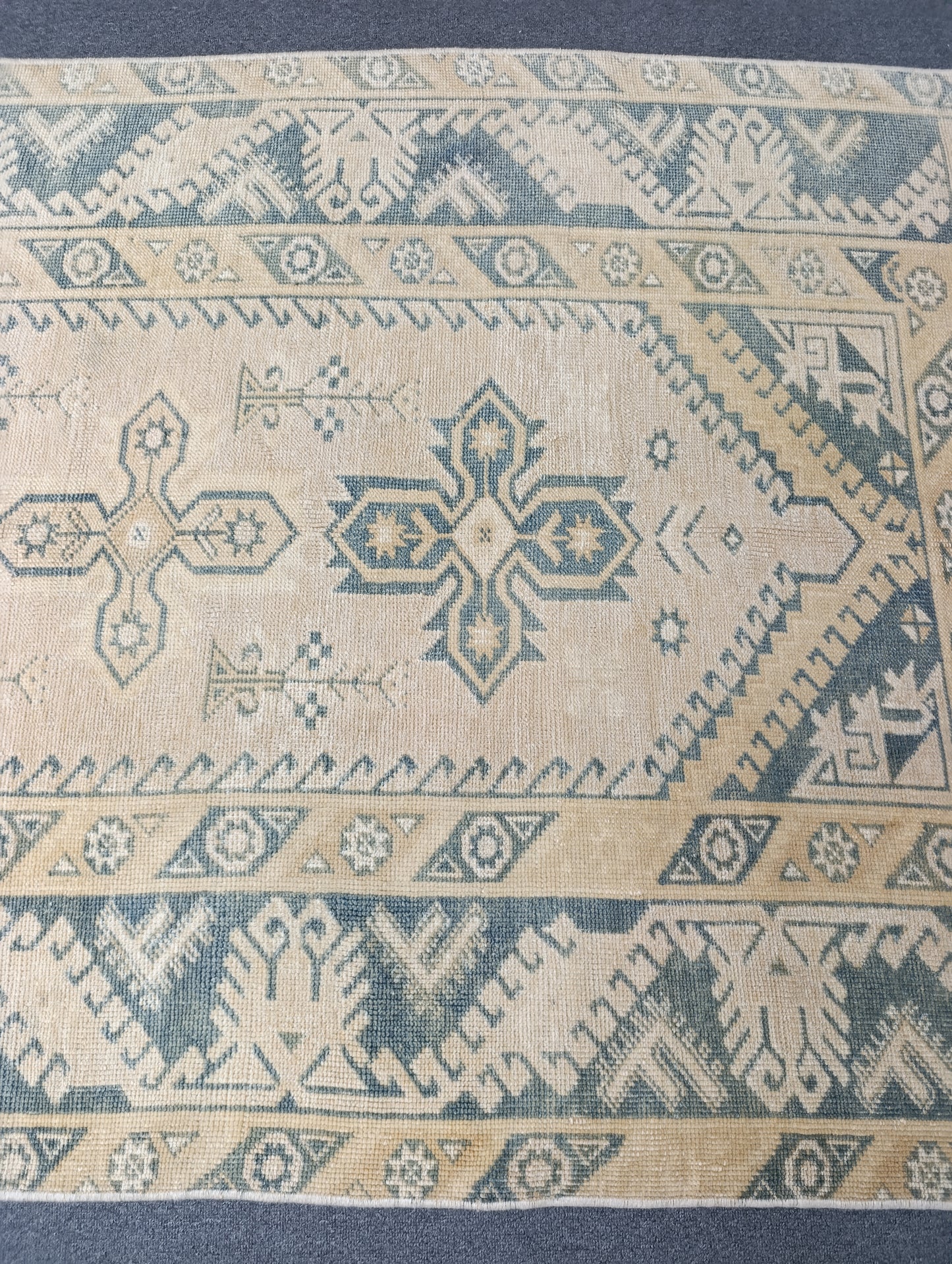 4' x 7' Faded Sage Green Beige Vintage Rug, Handwoven Wool Tribal Area Rug