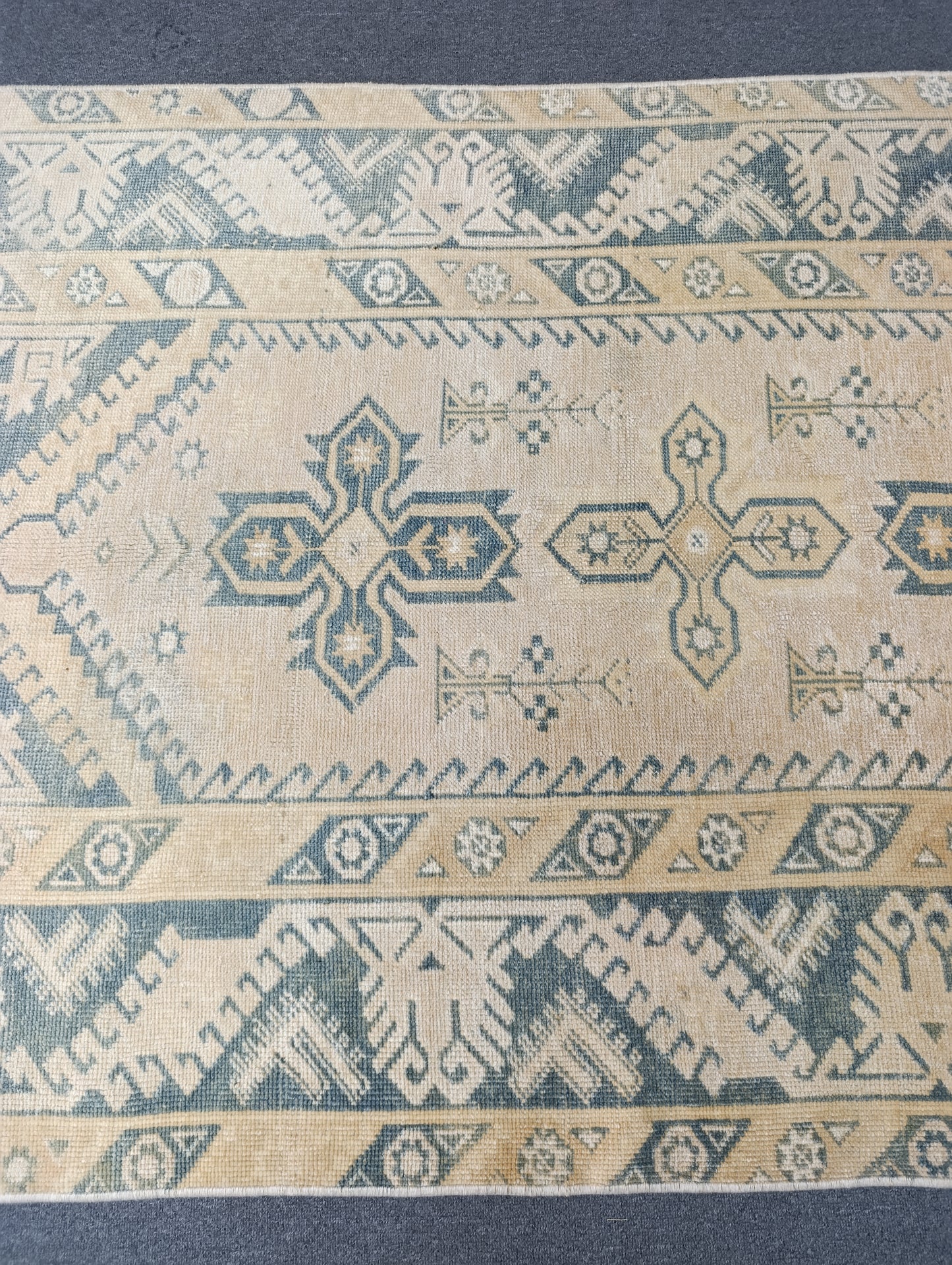 4' x 7' Faded Sage Green Beige Vintage Rug, Handwoven Wool Tribal Area Rug