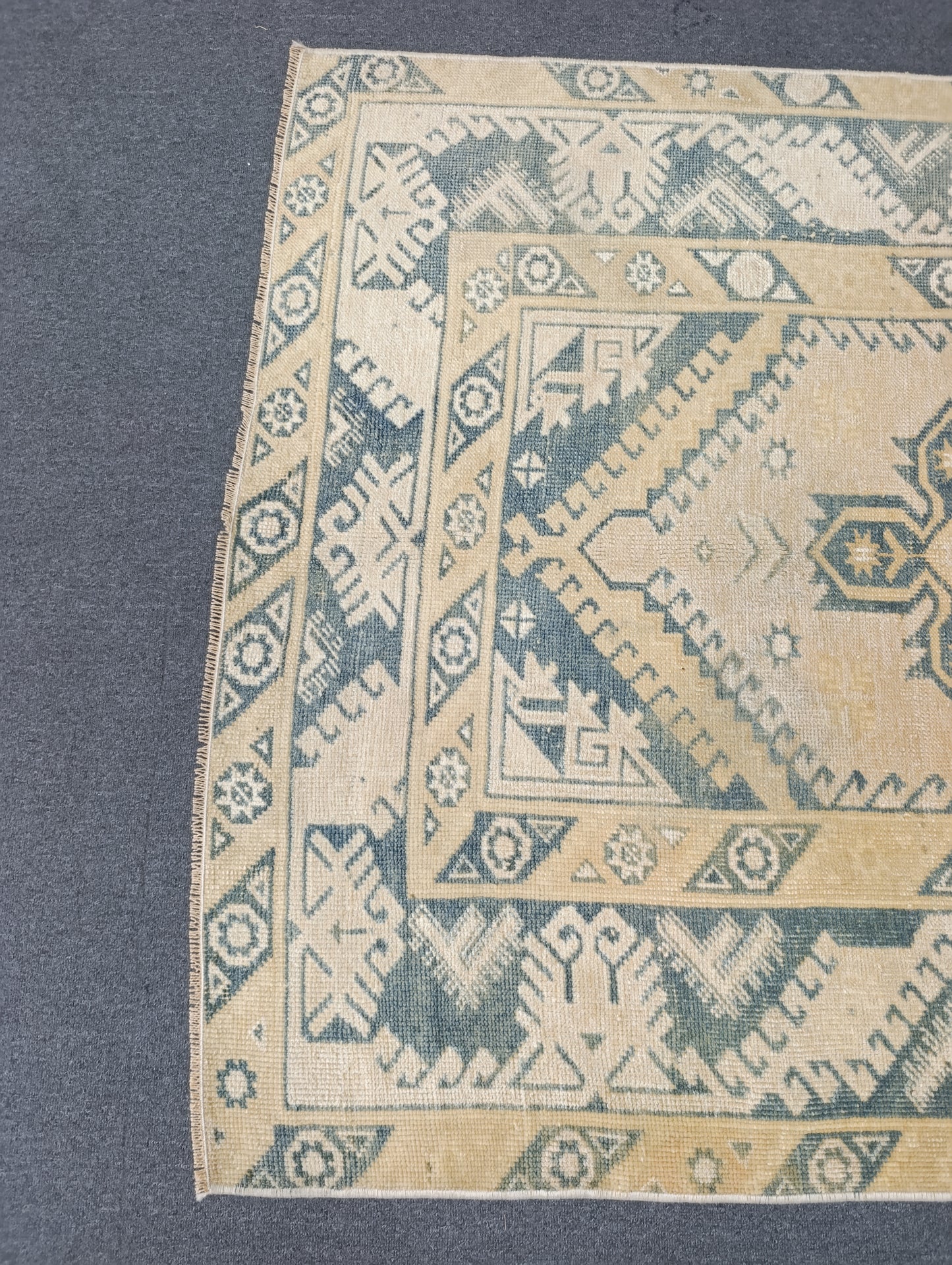 4' x 7' Faded Sage Green Beige Vintage Rug, Handwoven Wool Tribal Area Rug