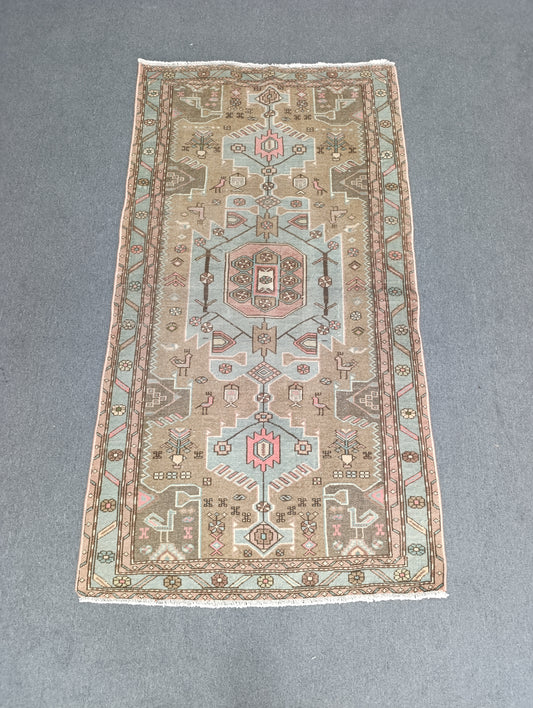 3'5" x 6'3" Vintage Tribal Wool Rug, Sage Green Beige Area Rug