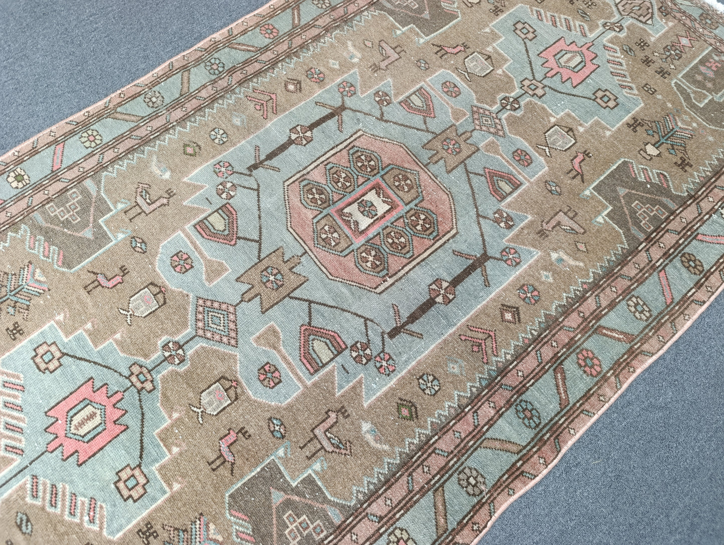 3'5" x 6'3" Vintage Tribal Wool Rug, Sage Green Beige Area Rug