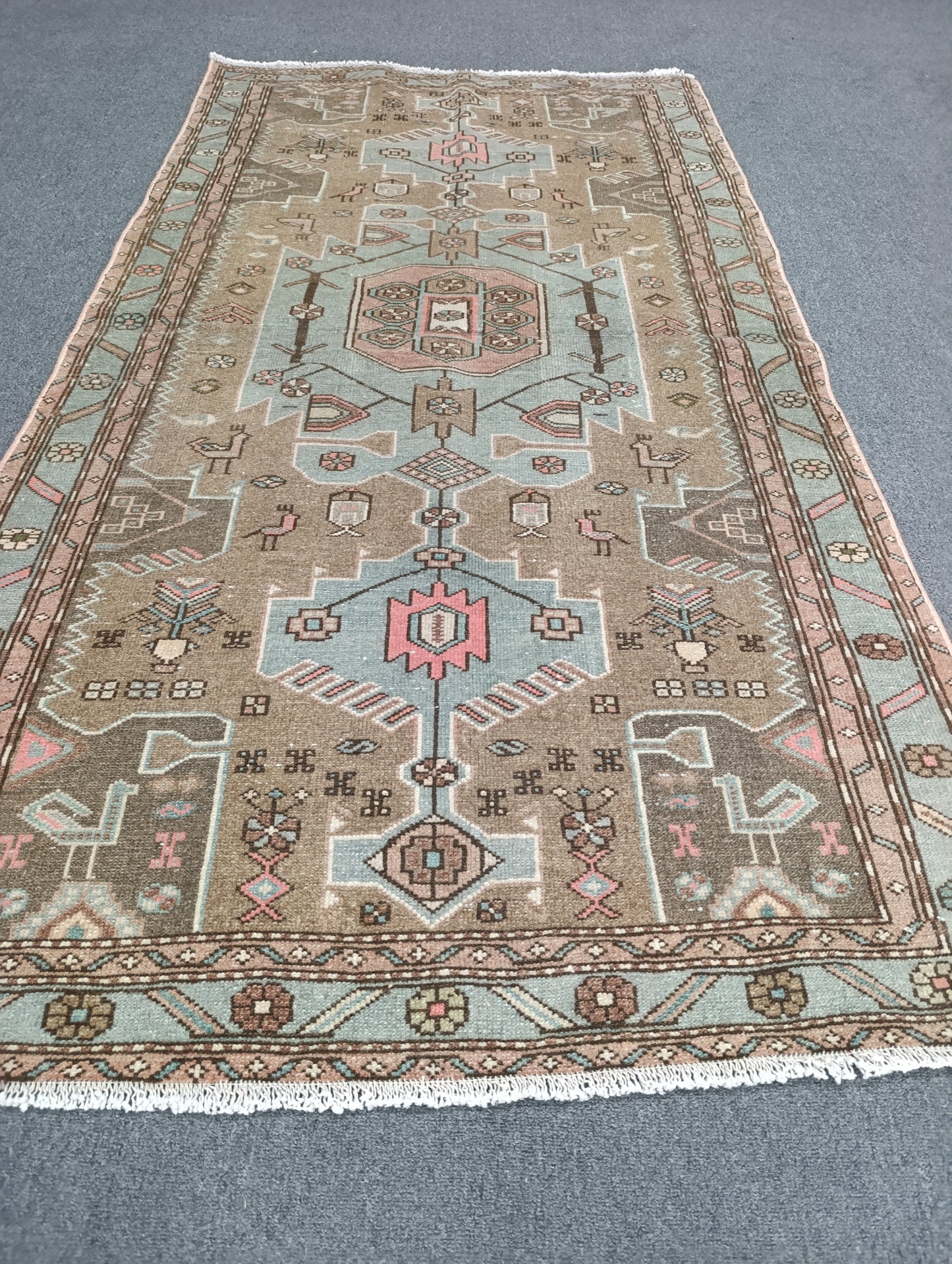 3'5" x 6'3" Vintage Tribal Wool Rug, Sage Green Beige Area Rug