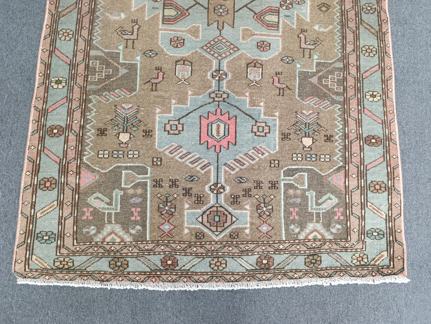 3'5" x 6'3" Vintage Tribal Wool Rug, Sage Green Beige Area Rug