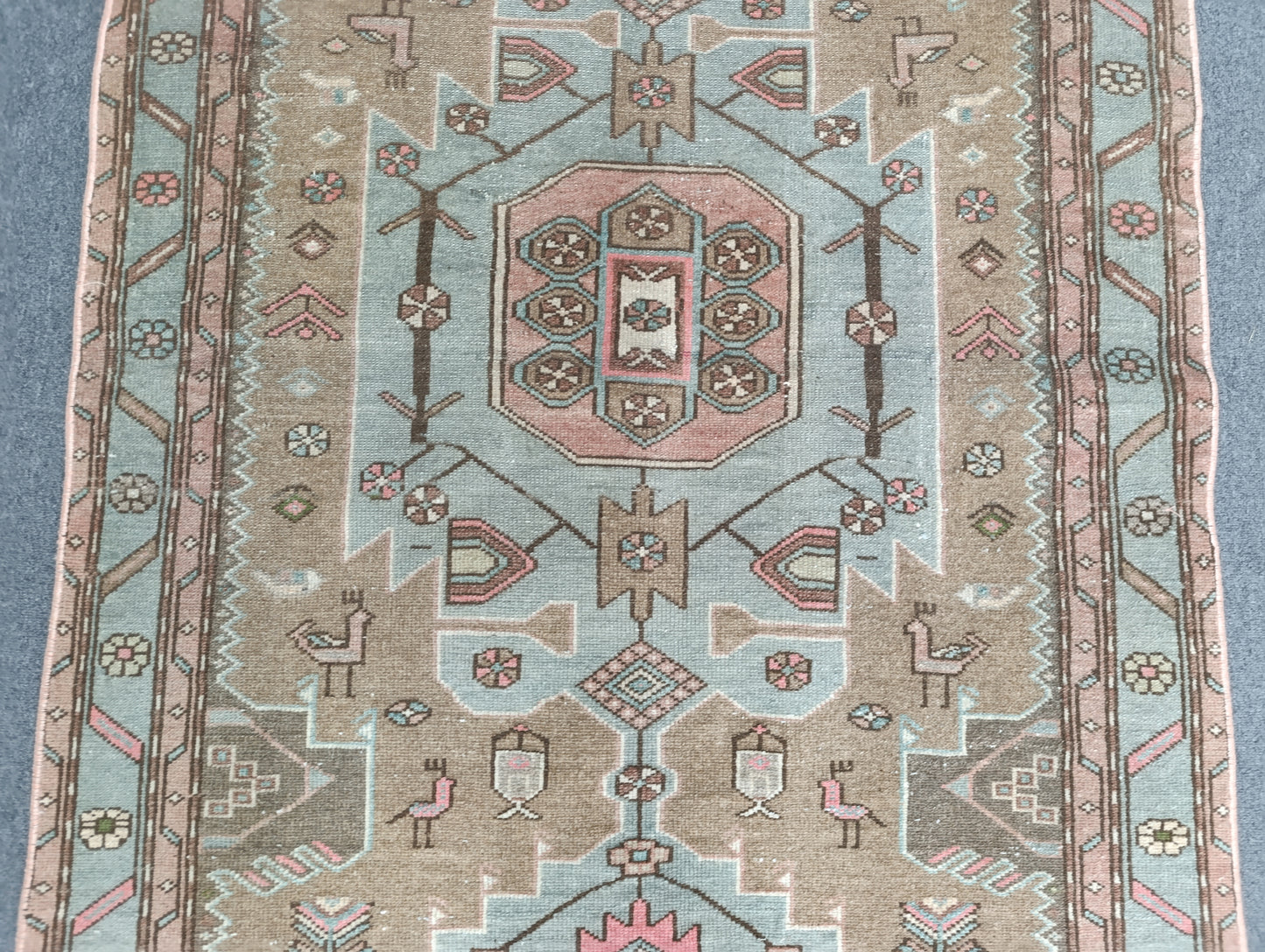 3'5" x 6'3" Vintage Tribal Wool Rug, Sage Green Beige Area Rug
