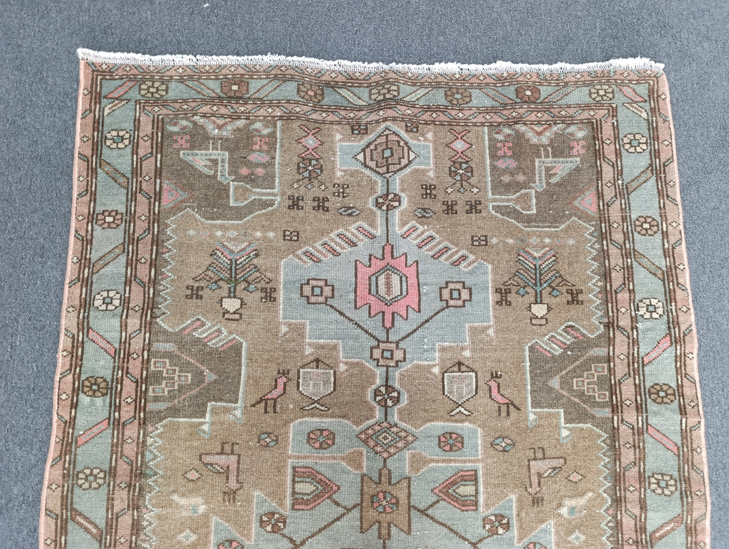 3'5" x 6'3" Vintage Tribal Wool Rug, Sage Green Beige Area Rug
