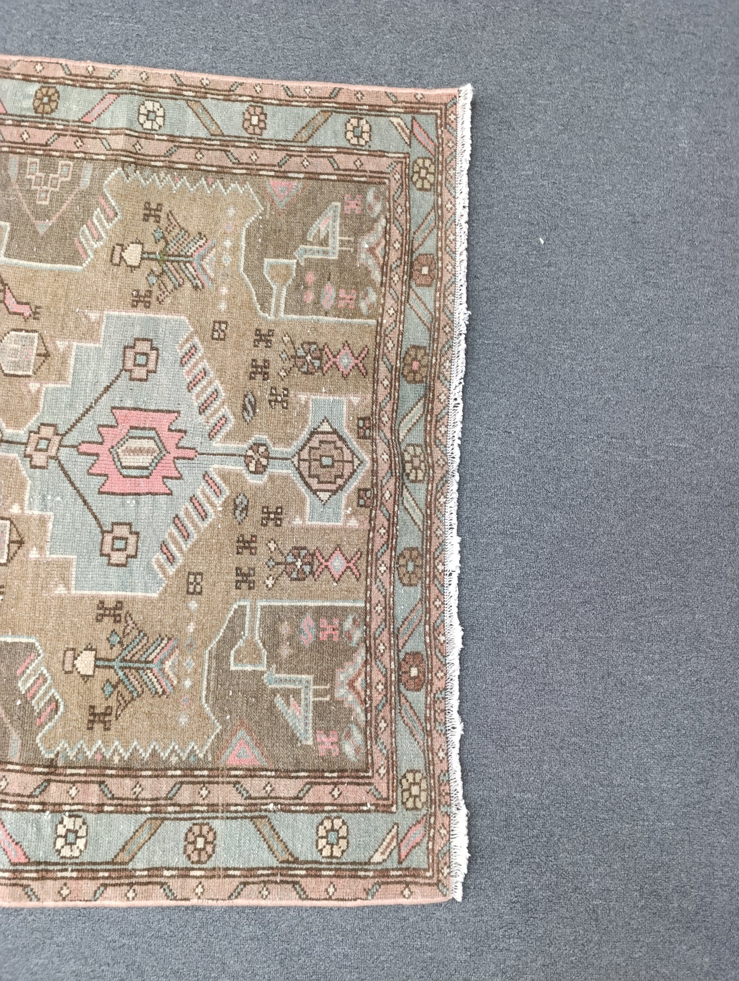 3'5" x 6'3" Vintage Tribal Wool Rug, Sage Green Beige Area Rug