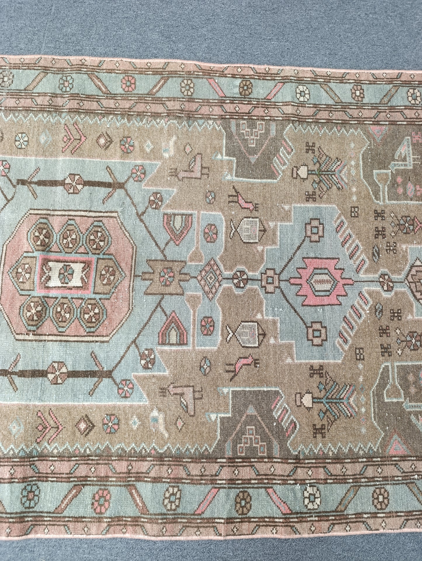 3'5" x 6'3" Vintage Tribal Wool Rug, Sage Green Beige Area Rug