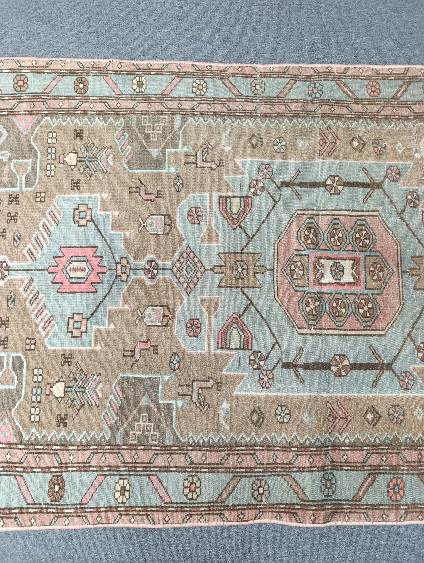 3'5" x 6'3" Vintage Tribal Wool Rug, Sage Green Beige Area Rug