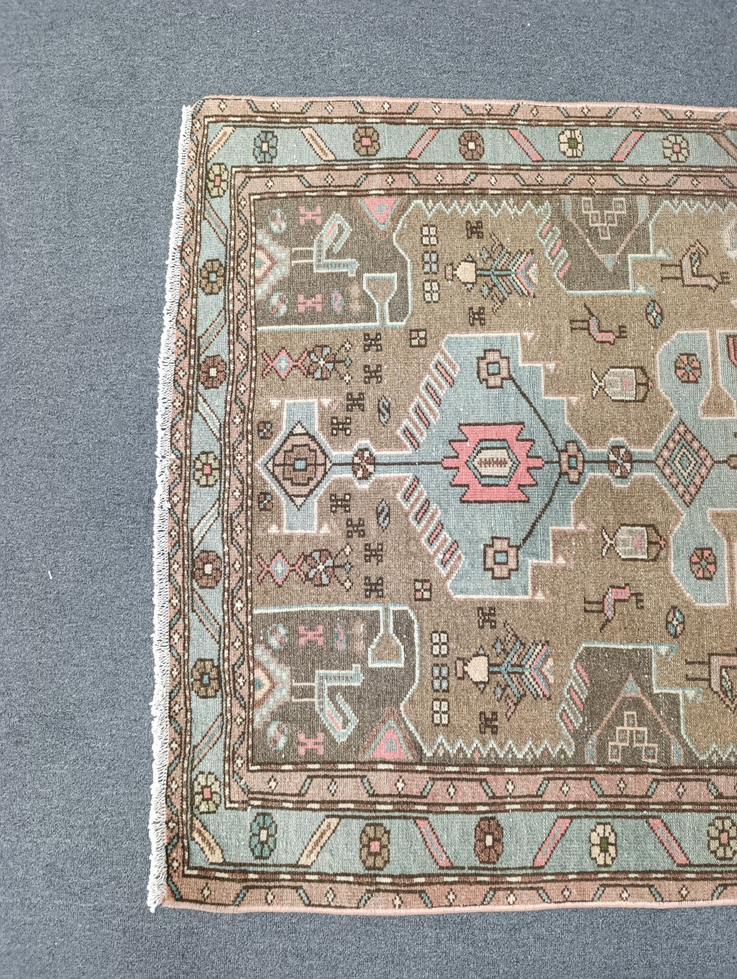 3'5" x 6'3" Vintage Tribal Wool Rug, Sage Green Beige Area Rug