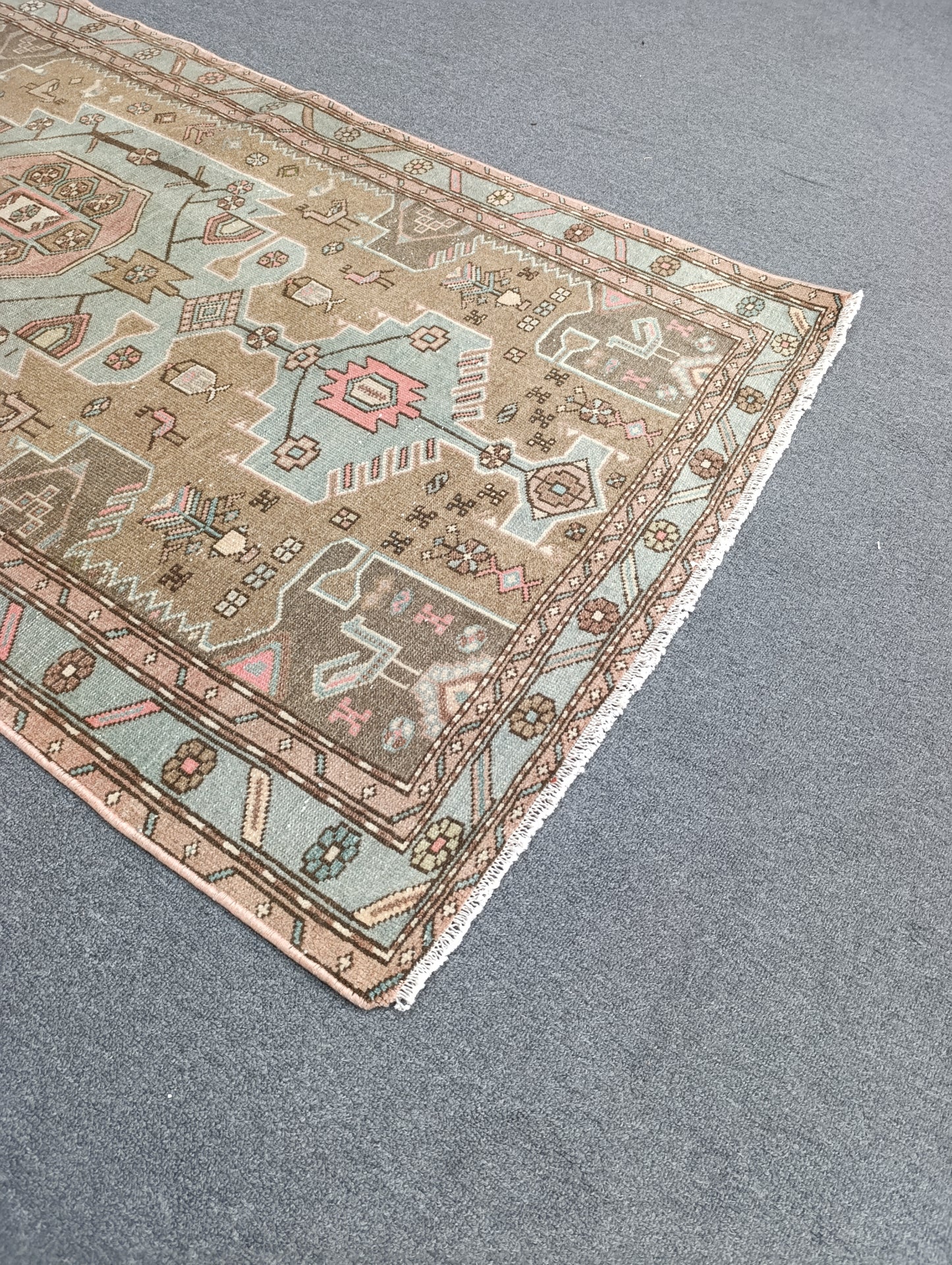 3'5" x 6'3" Vintage Tribal Wool Rug, Sage Green Beige Area Rug