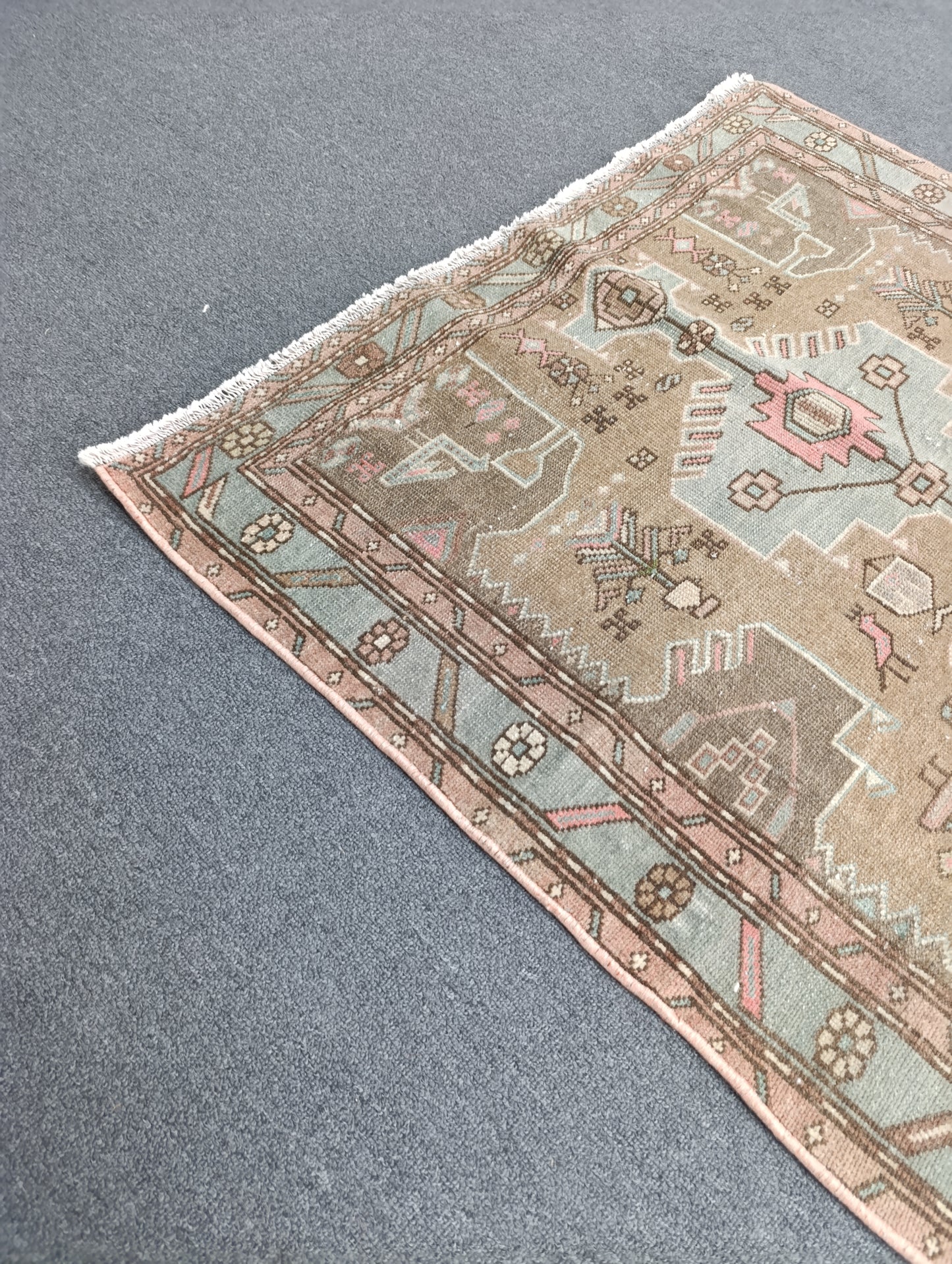 3'5" x 6'3" Vintage Tribal Wool Rug, Sage Green Beige Area Rug