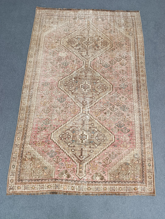 4'8" x 7'3" Vintage Distressed Rug, Blush Beige Tribal Carpet