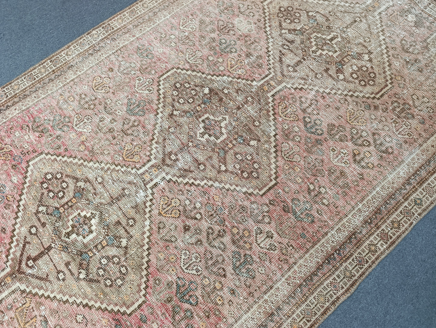 4'8" x 7'3" Vintage Distressed Rug, Blush Beige Tribal Carpet