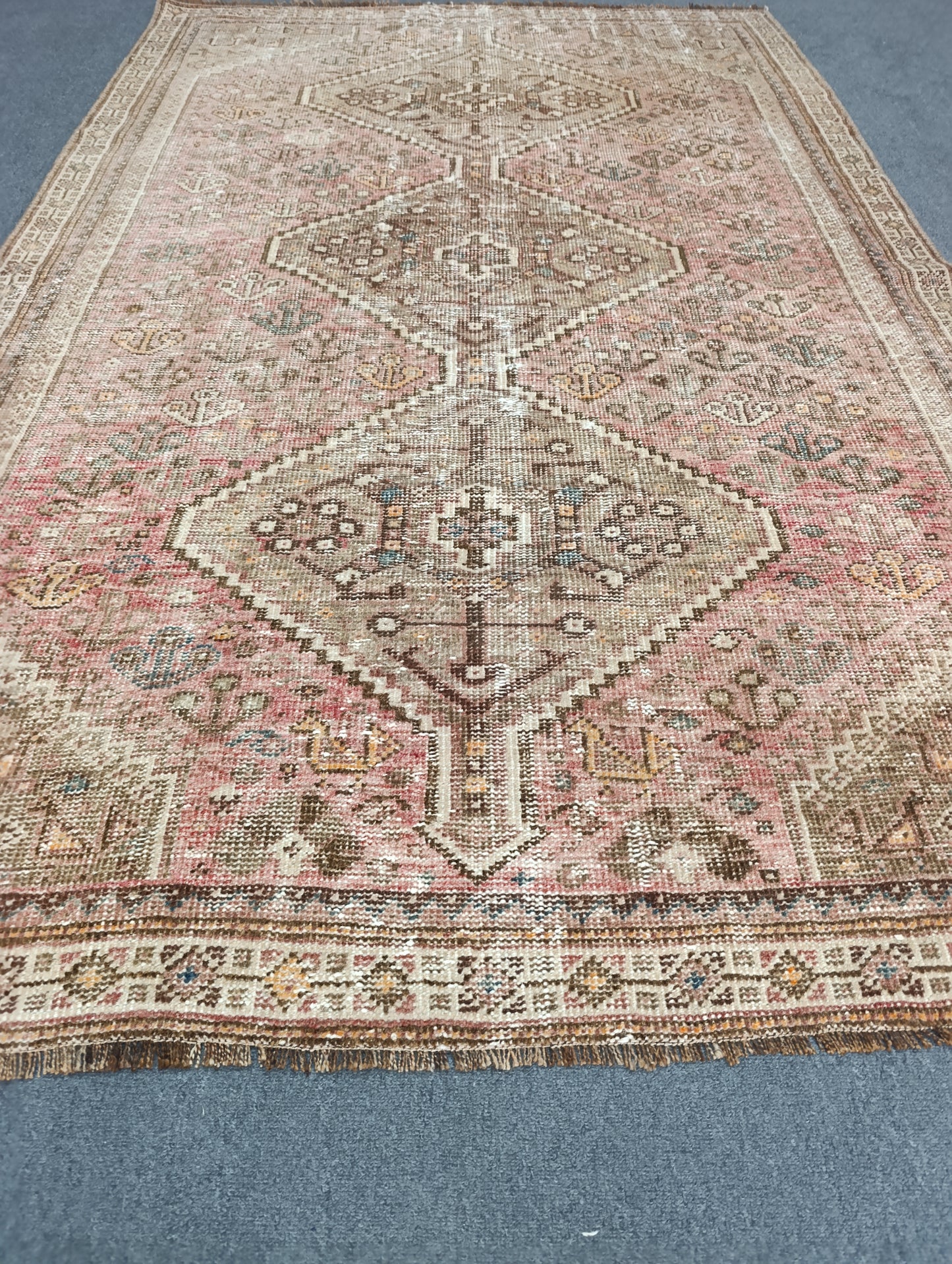 4'8" x 7'3" Vintage Distressed Rug, Blush Beige Tribal Carpet