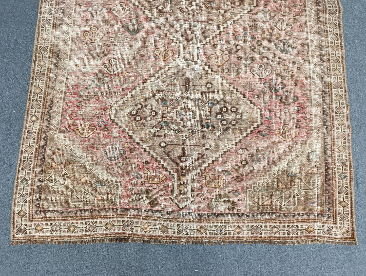 4'8" x 7'3" Vintage Distressed Rug, Blush Beige Tribal Carpet