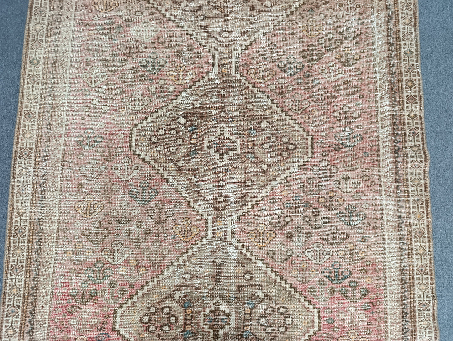 4'8" x 7'3" Vintage Distressed Rug, Blush Beige Tribal Carpet