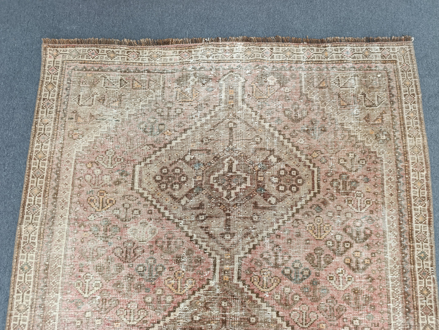 4'8" x 7'3" Vintage Distressed Rug, Blush Beige Tribal Carpet